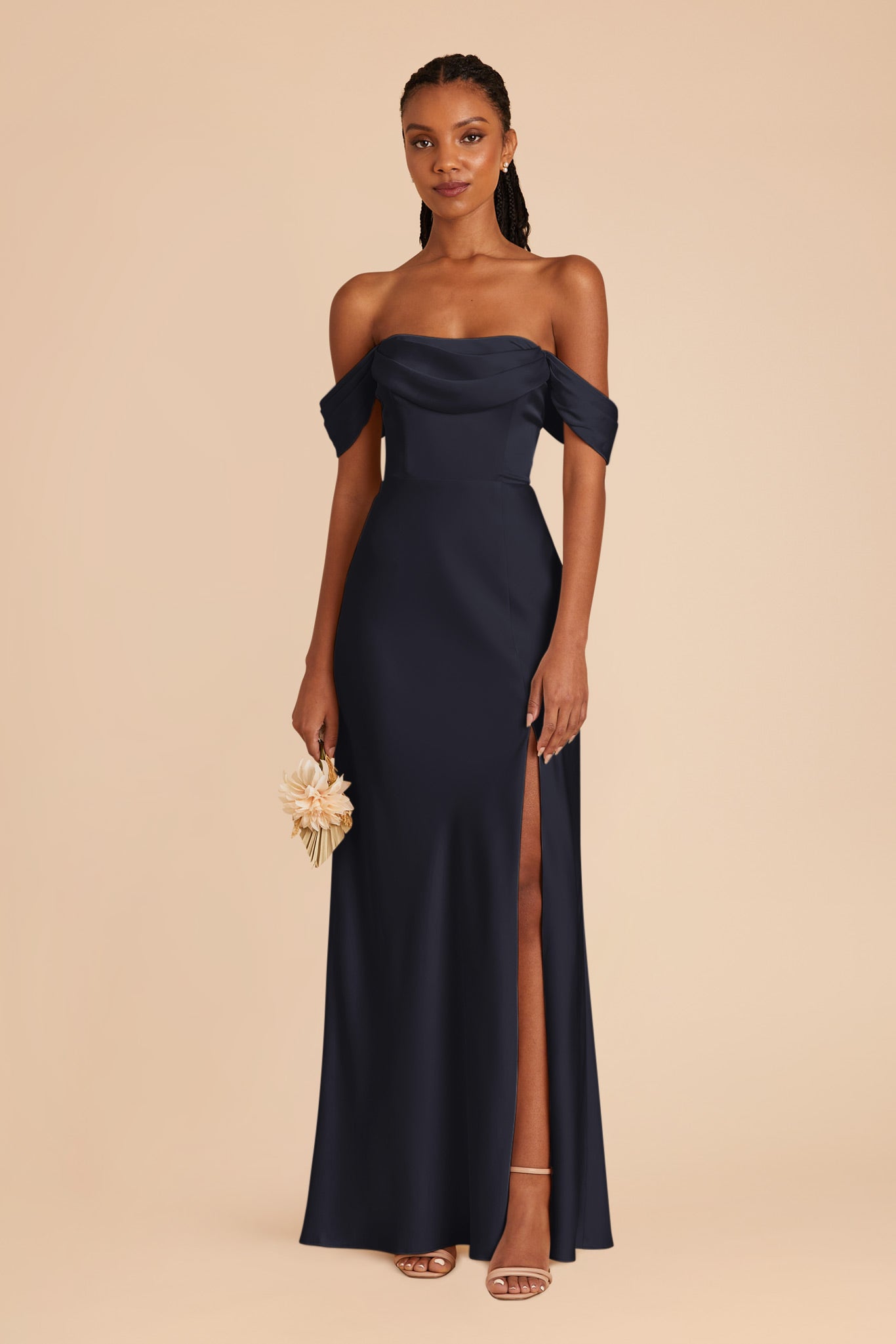 Navy Mia Matte Satin Convertible Dress by Birdy Grey