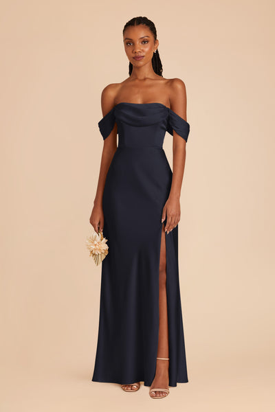 Navy Mia Matte Satin Convertible Dress by Birdy Grey