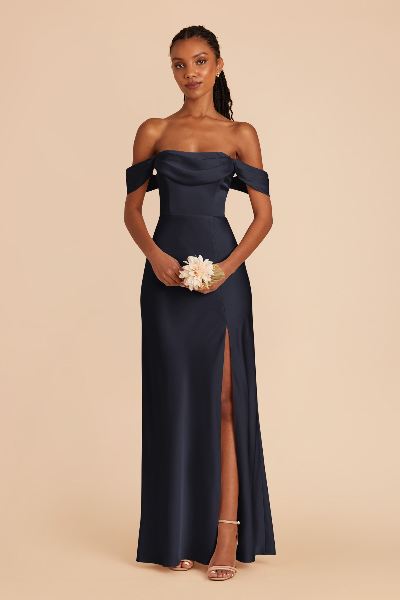 Navy Mia Matte Satin Convertible Dress by Birdy Grey