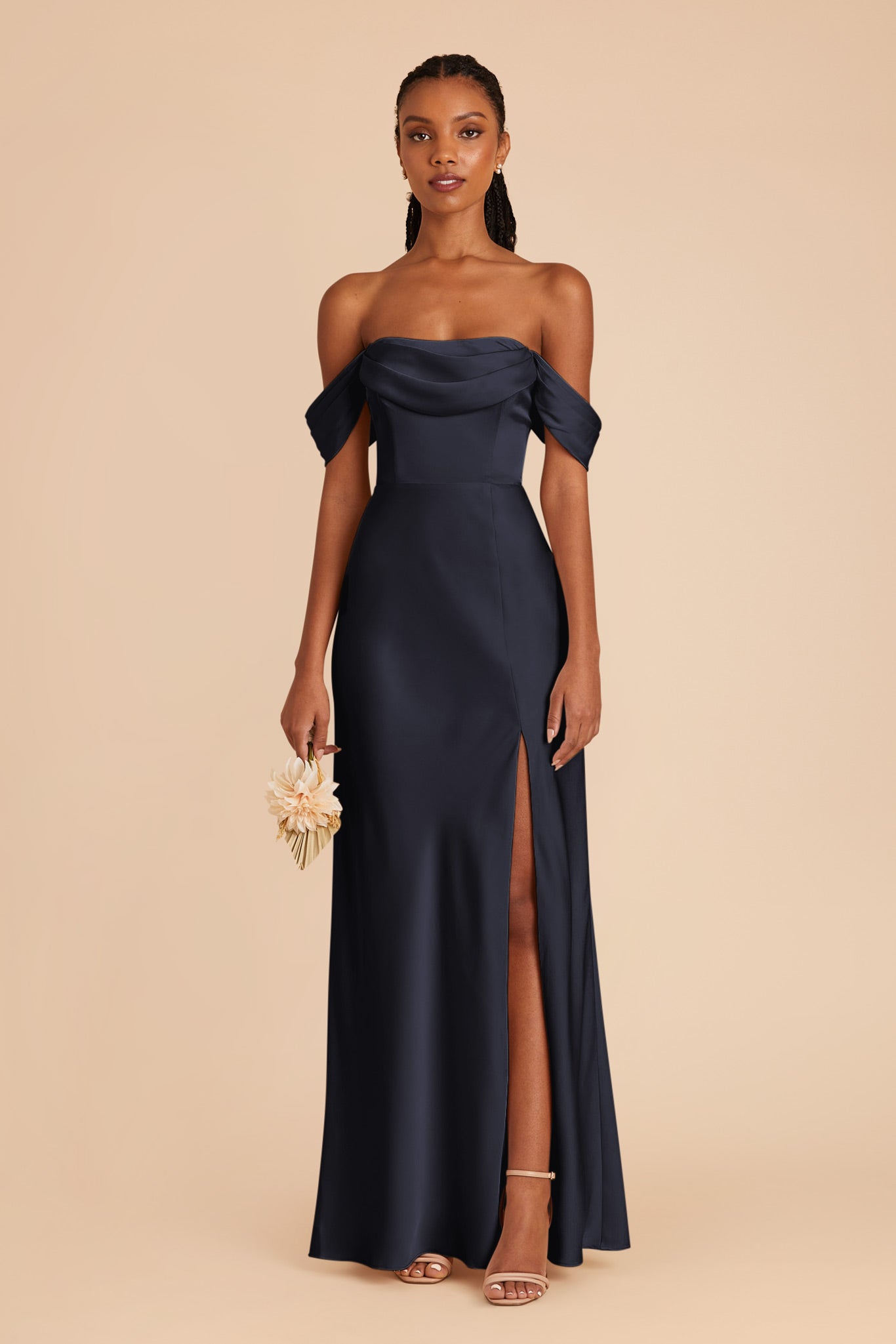 Navy Mia Matte Satin Convertible Dress by Birdy Grey