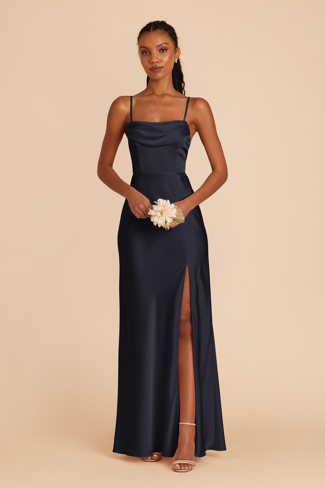 Navy Mia Matte Satin Convertible Dress by Birdy Grey