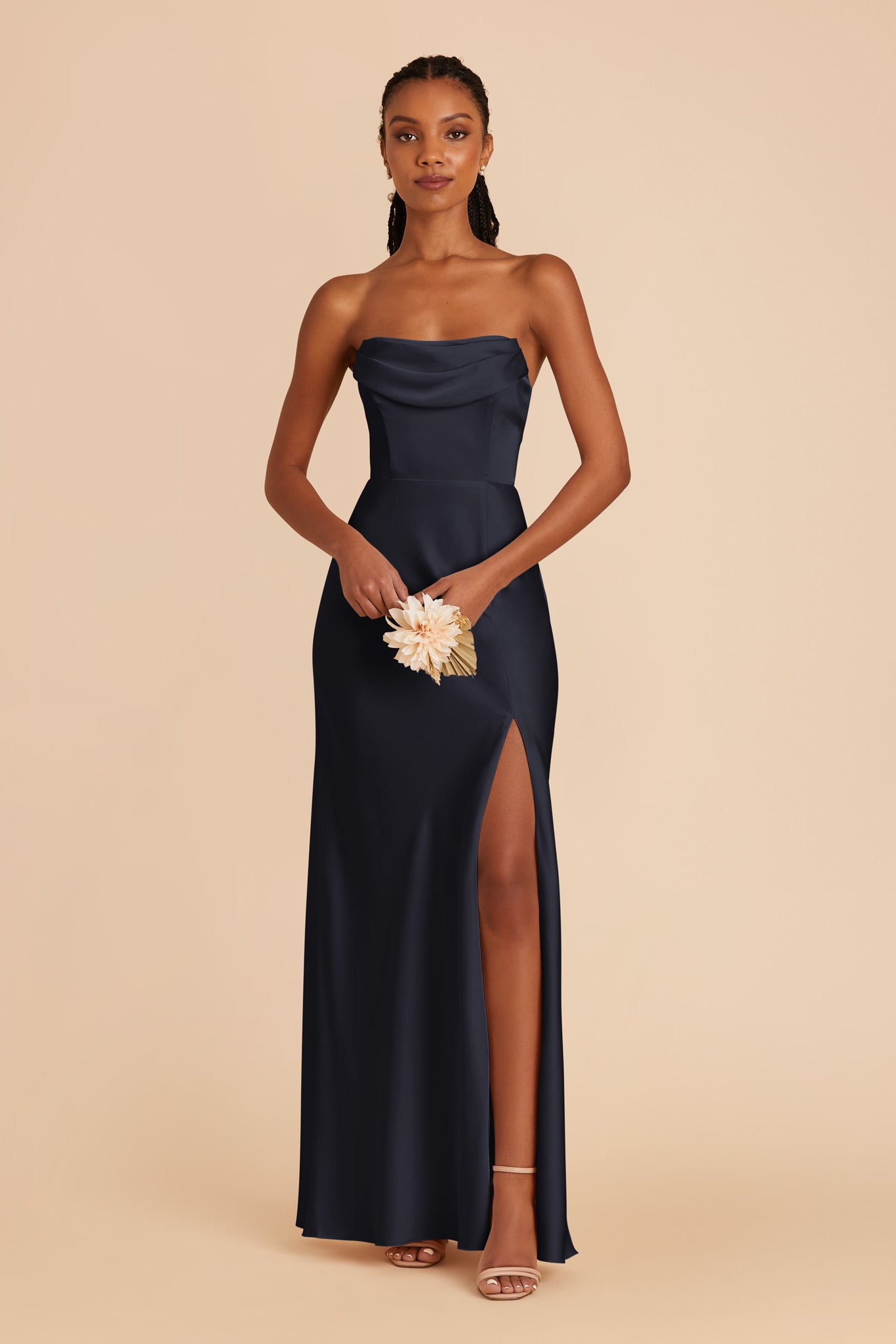 Navy Mia Matte Satin Convertible Dress by Birdy Grey