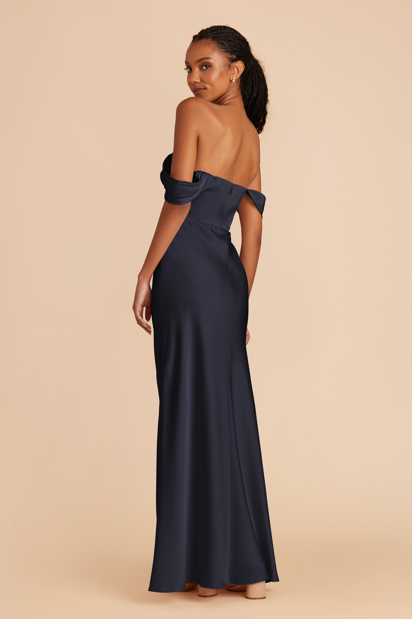 Navy Mia Matte Satin Convertible Dress by Birdy Grey