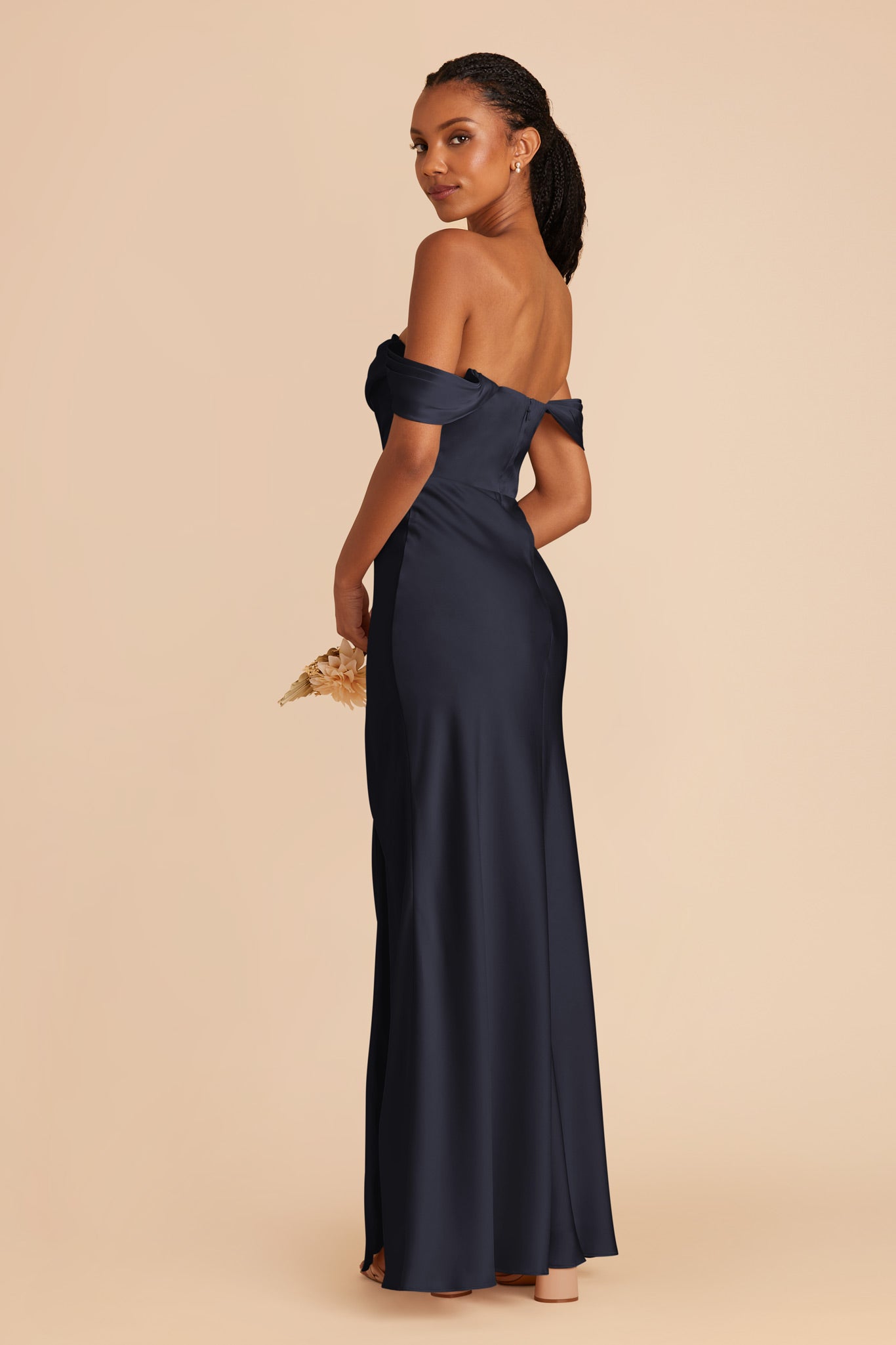 Navy Mia Matte Satin Convertible Dress by Birdy Grey