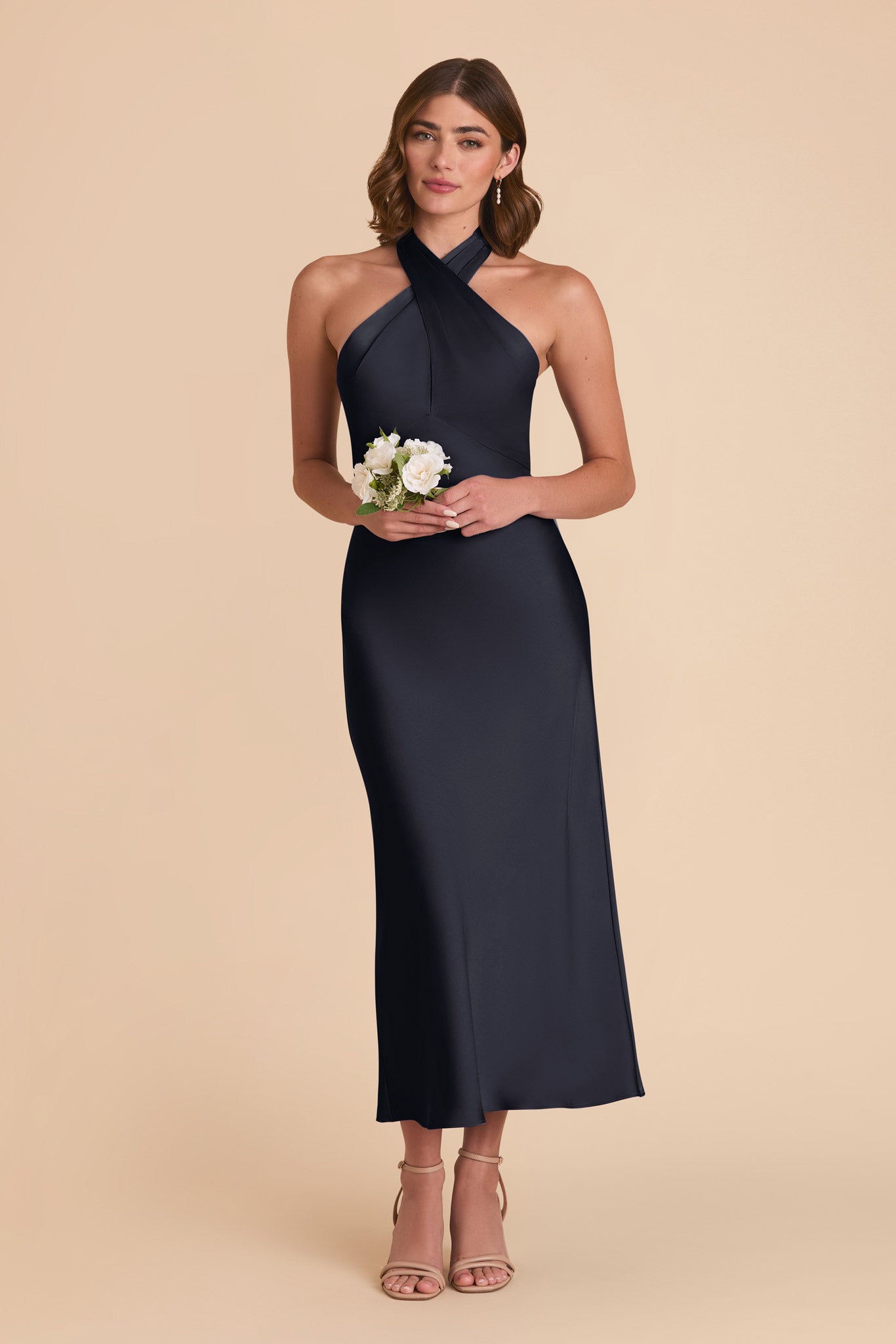 Navy Monique Matte Satin Dress by Birdy Grey