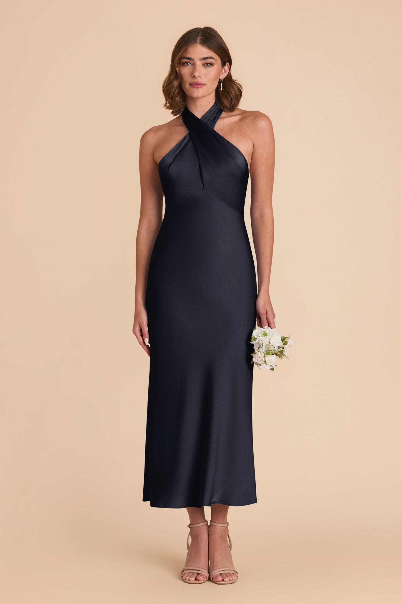 Navy Monique Matte Satin Dress by Birdy Grey