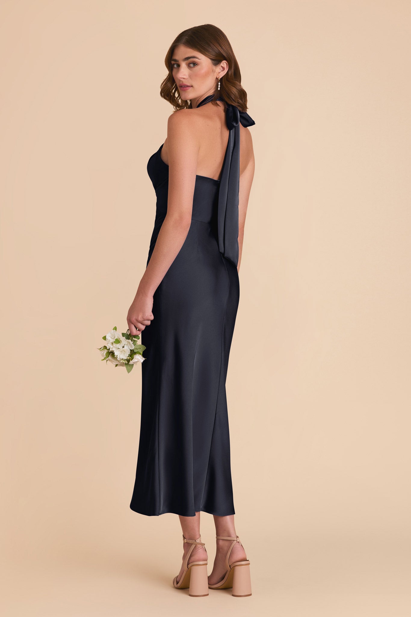 Navy Monique Matte Satin Dress by Birdy Grey