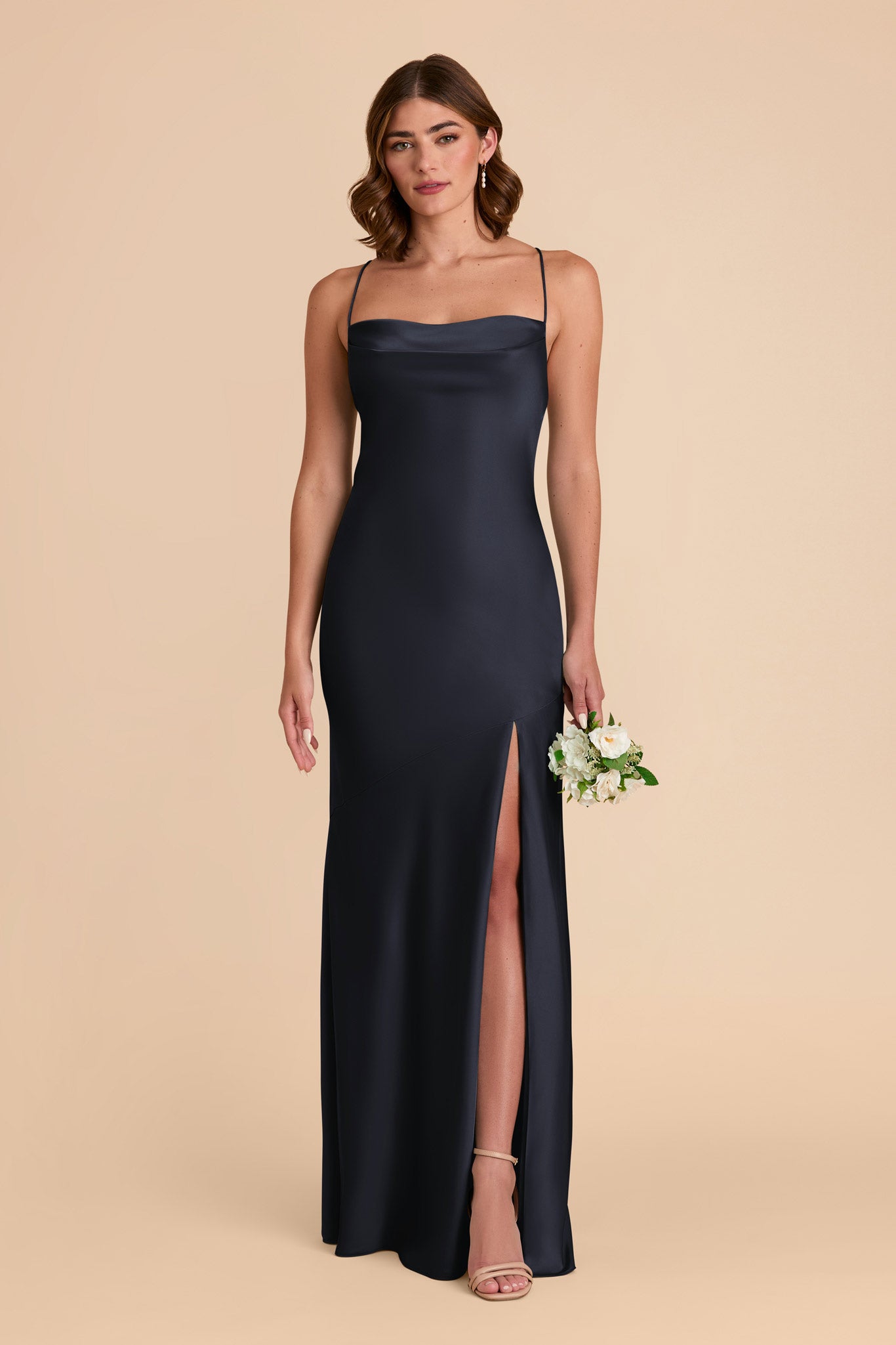 Navy Olivia Matte Satin Dress by Birdy Grey