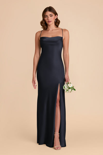 Navy Olivia Matte Satin Dress by Birdy Grey