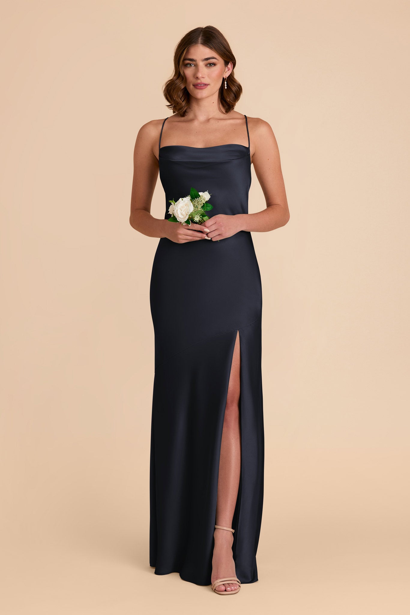 Navy Olivia Matte Satin Dress by Birdy Grey