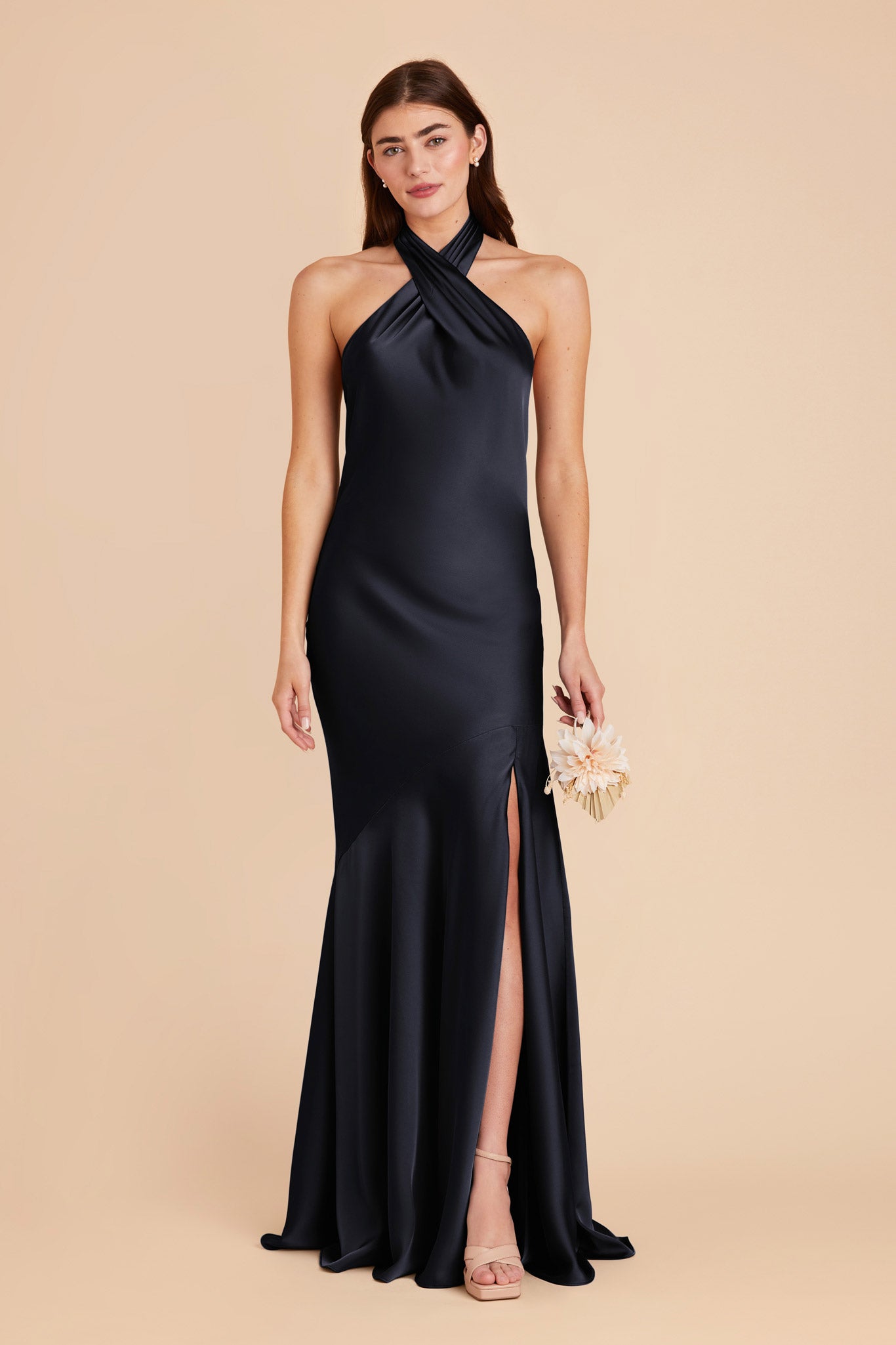 Navy Stephanie Matte Satin Dress by Birdy Grey