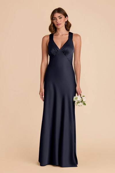 Navy Veronica Matte Satin Dress by Birdy Grey