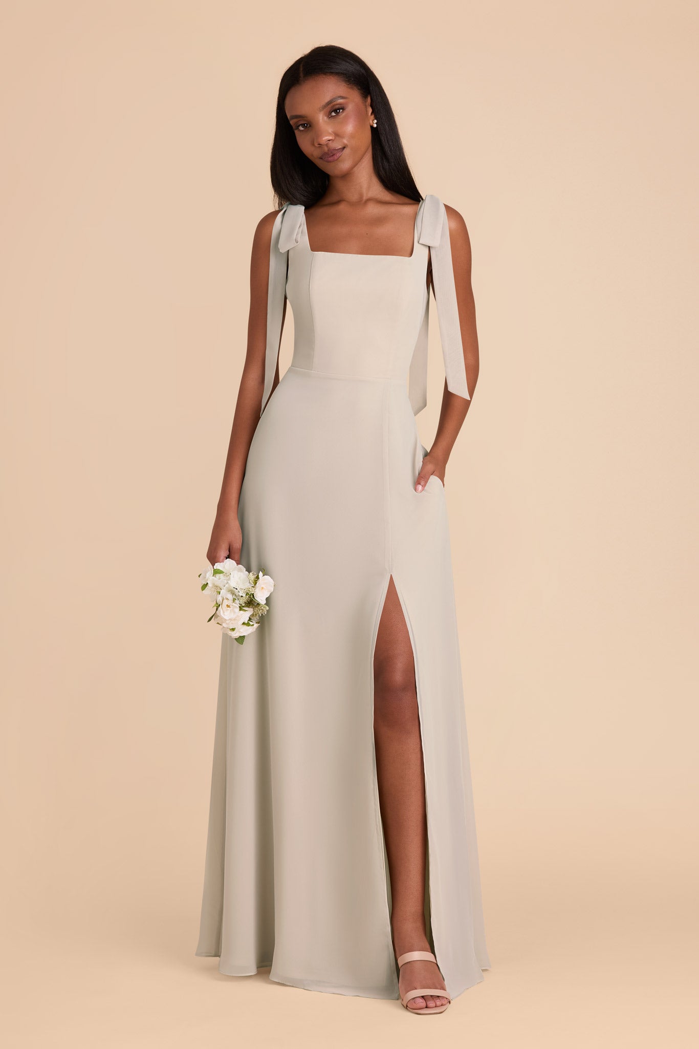 Neutral Champagne Alex Convertible Chiffon Dress by Birdy Grey