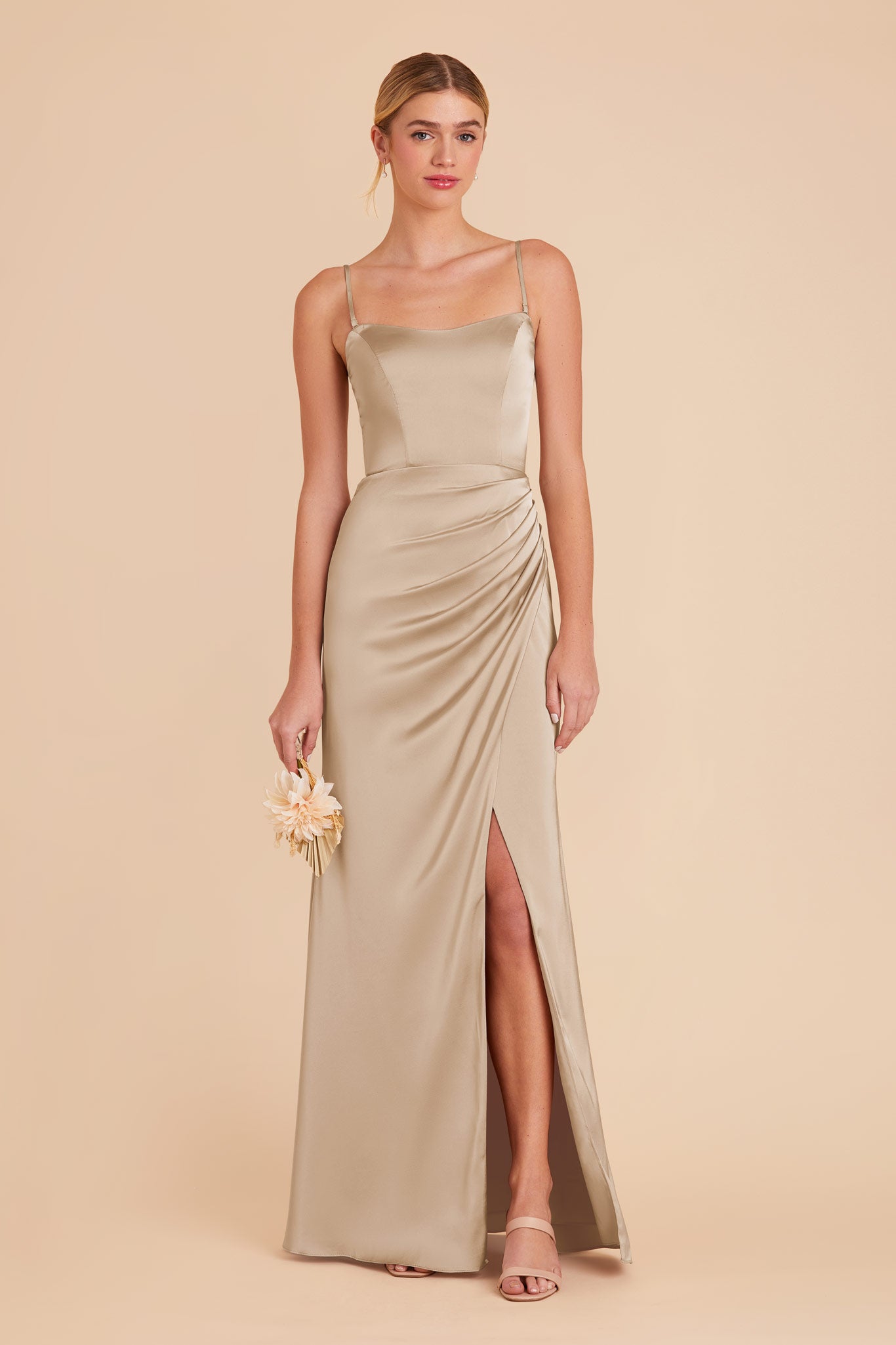 Neutral Champagne Anne Matte Satin Dress by Birdy Grey