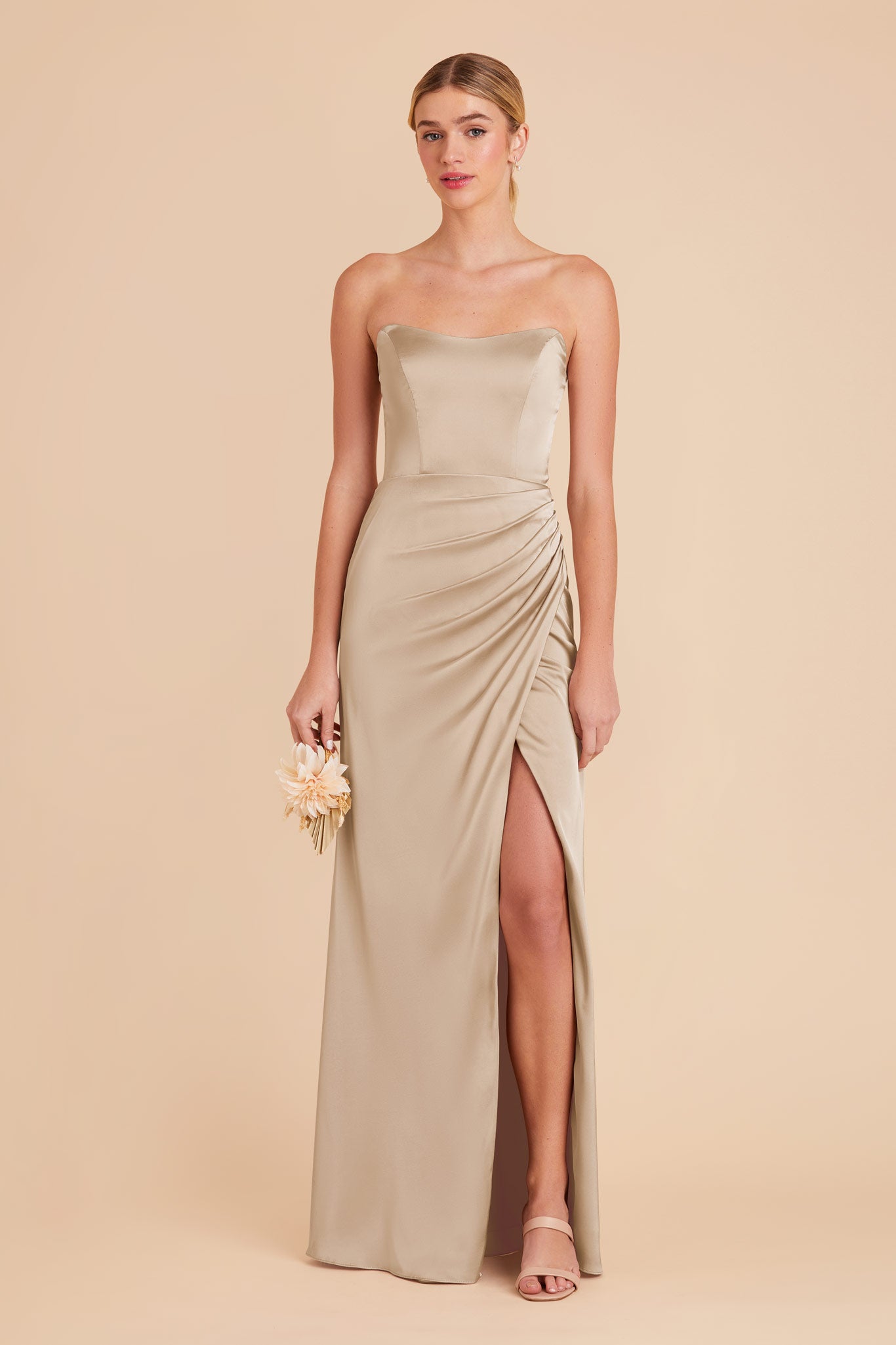 Neutral Champagne Anne Matte Satin Dress by Birdy Grey