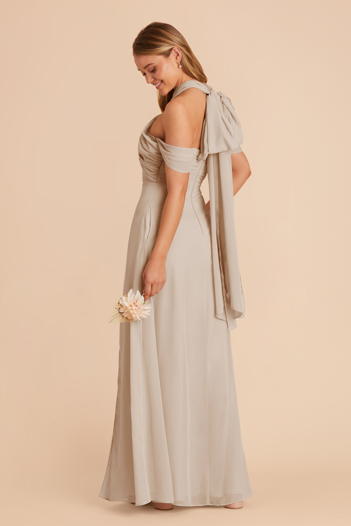  Neutral Champagne Cara Chiffon Dress by Birdy Grey