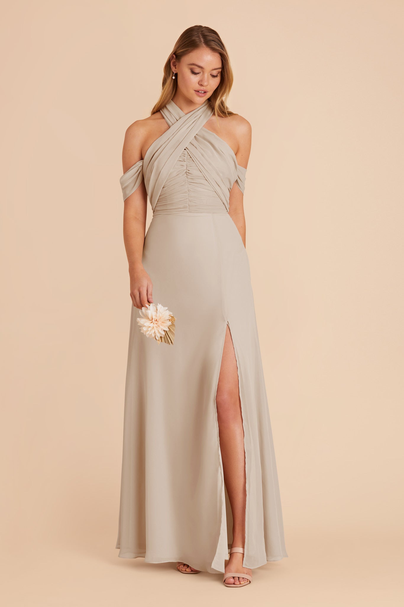  Neutral Champagne Cara Chiffon Dress by Birdy Grey