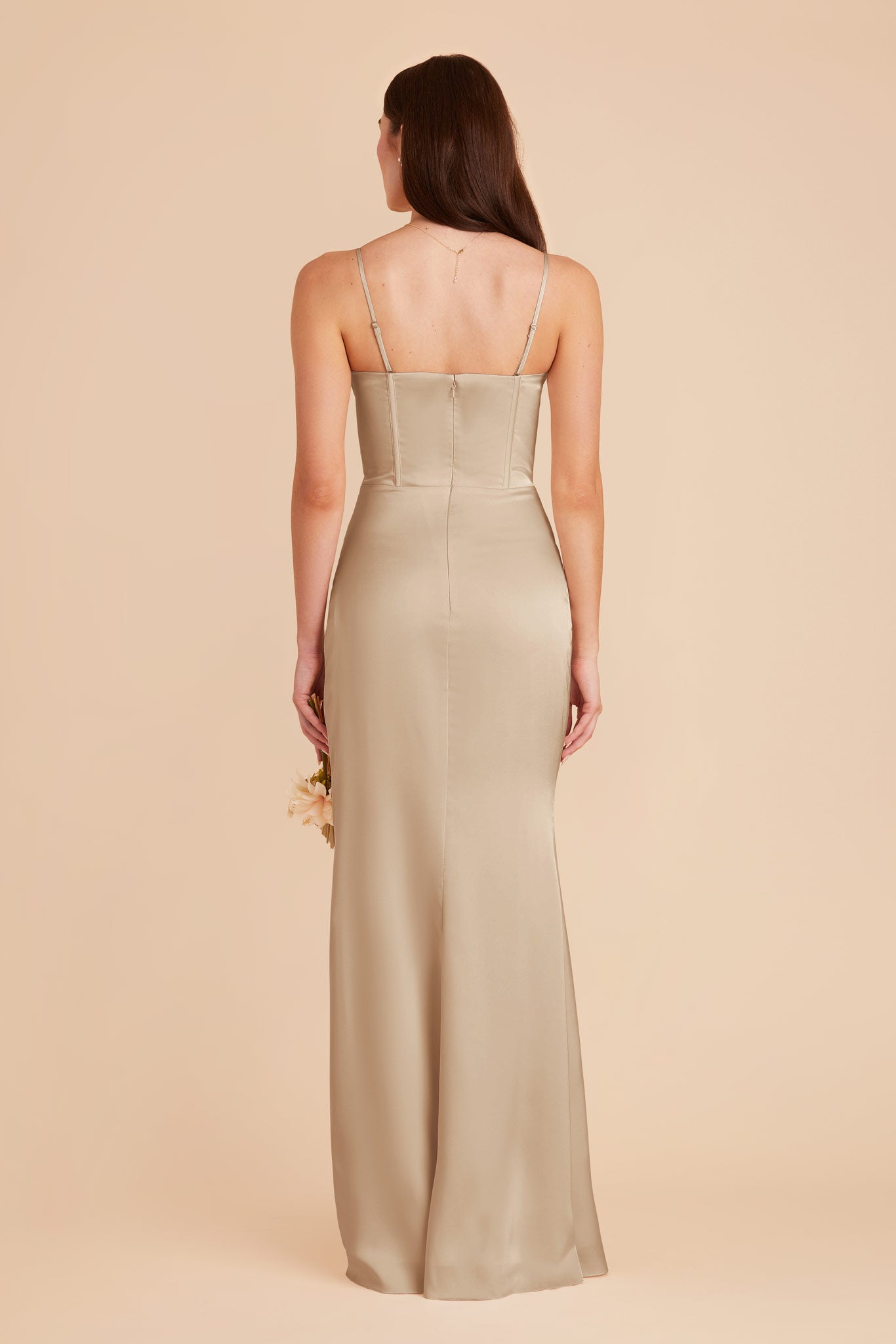 Neutral Champagne Carrie Matte Satin Dress by Birdy Grey