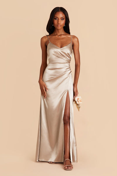 Neutral Champagne Catherine Shiny Satin Dress by Birdy Grey