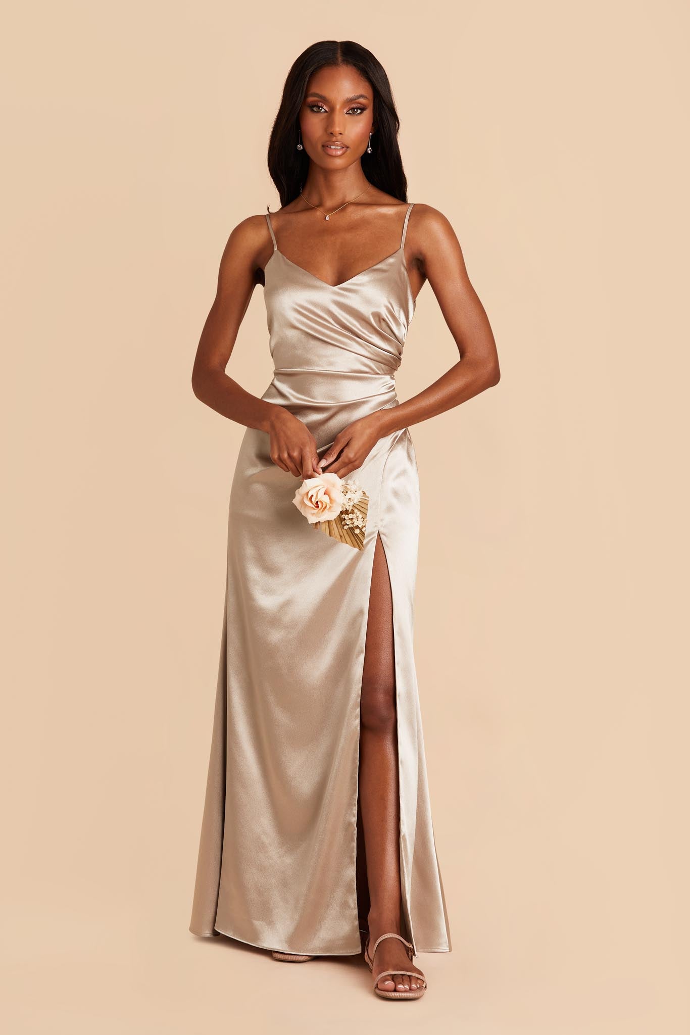 Catherine Neutral Champagne Satin Mermaid Bridesmaid Dress | Birdy Grey