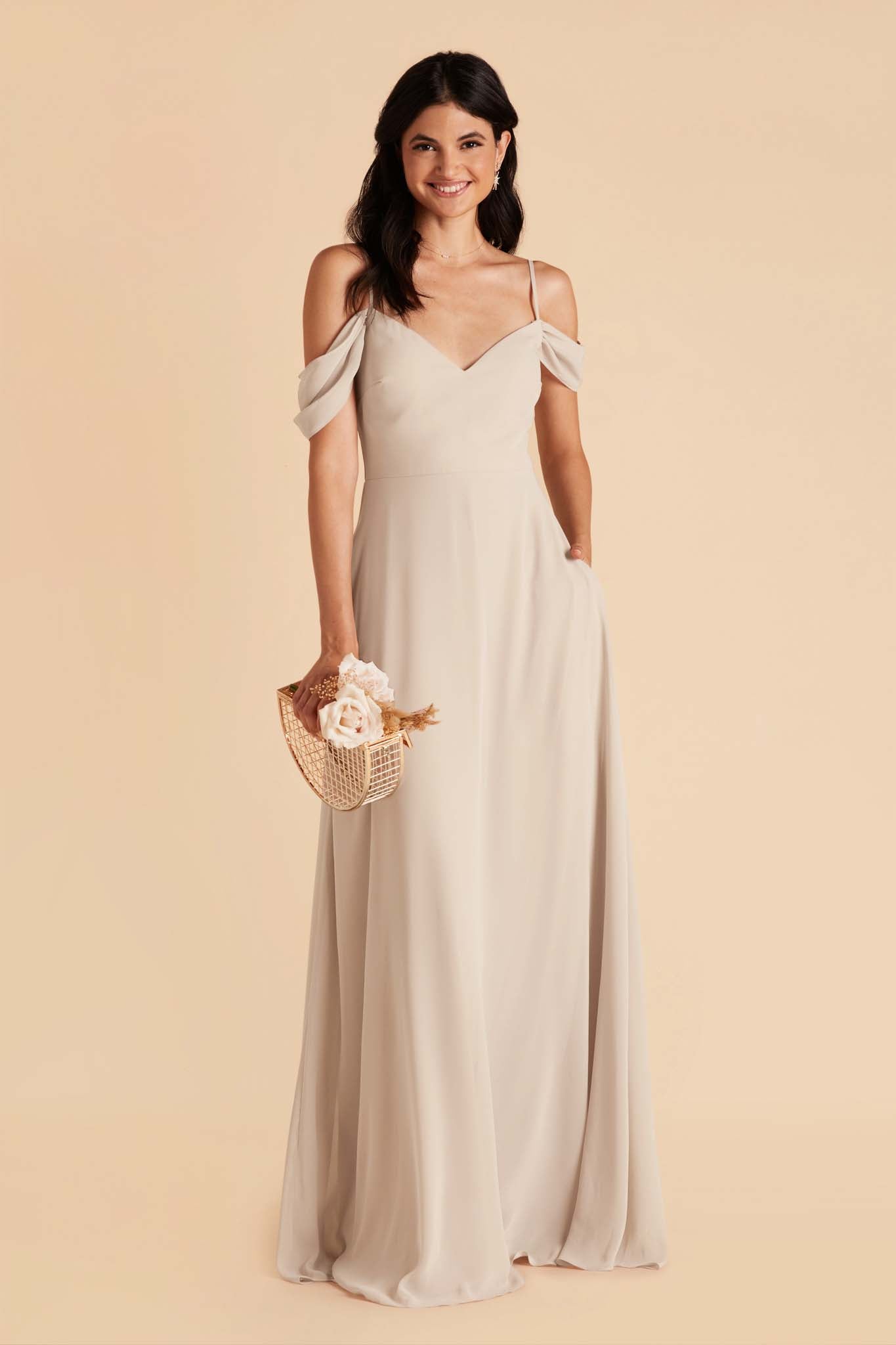 Neutral Champagne Devin Convertible Dress by Birdy Grey