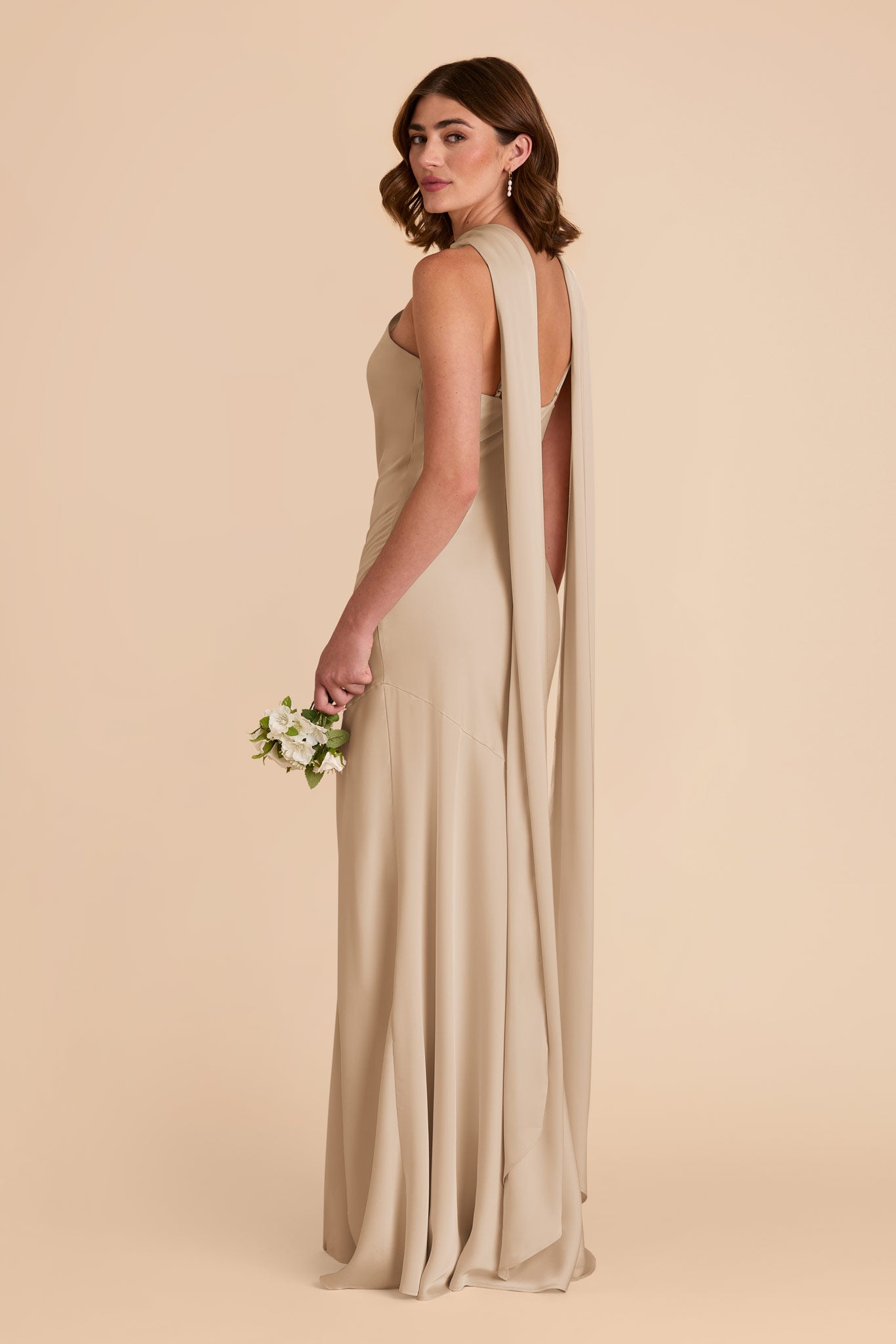 Neutral Champagne Eileen Matte Satin Dress by Birdy Grey