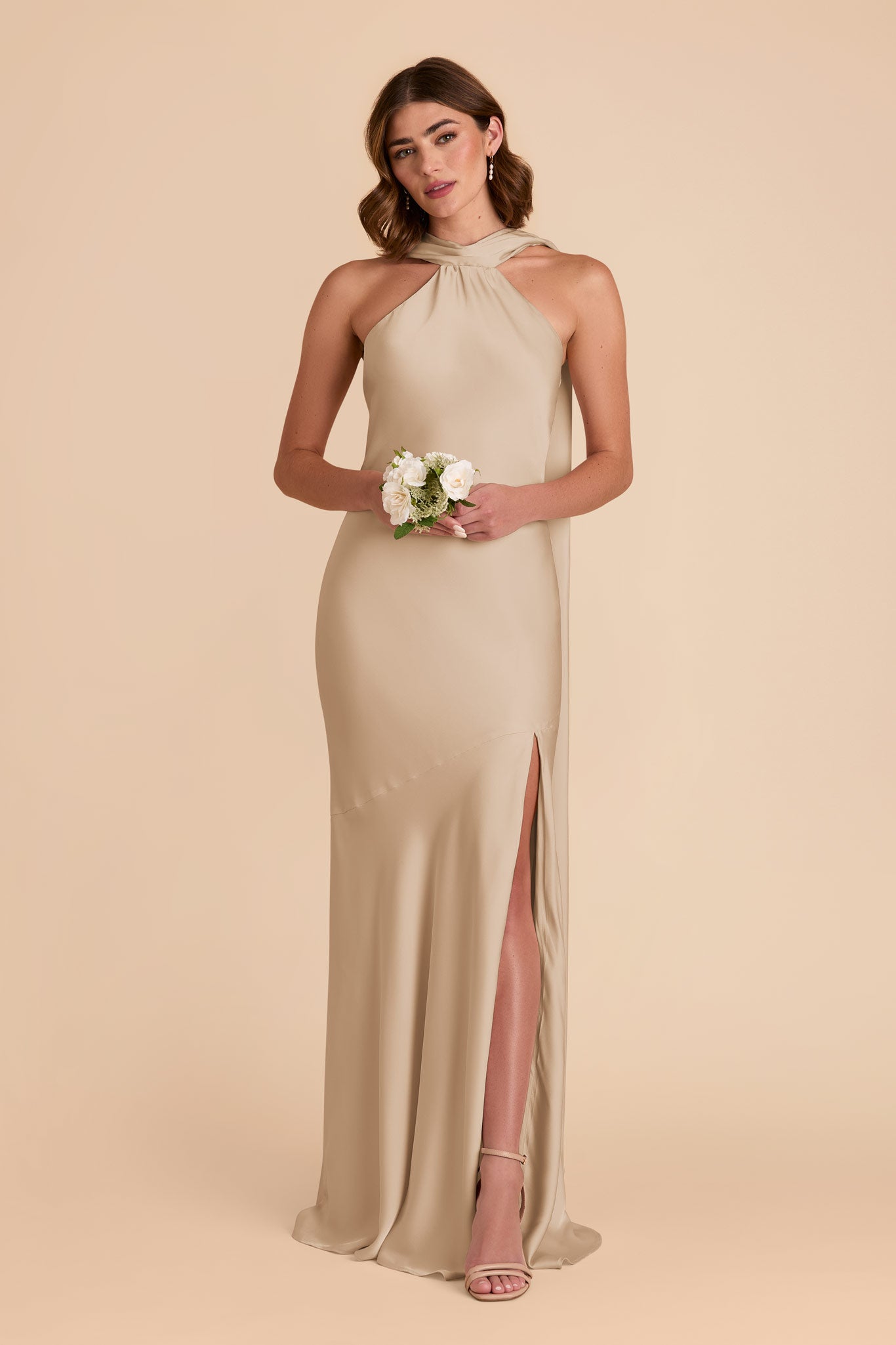 Neutral Champagne Eileen Matte Satin Dress by Birdy Grey