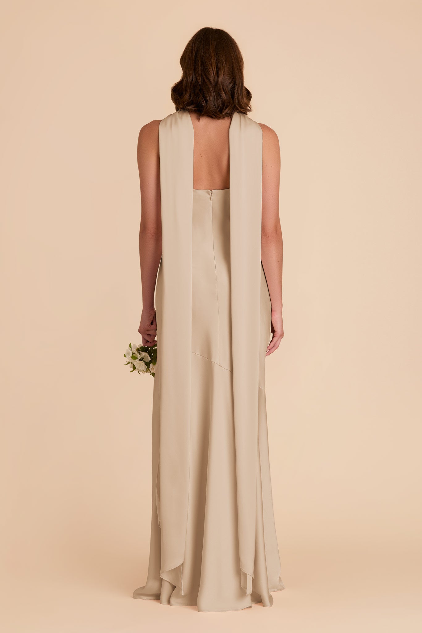 Neutral Champagne Eileen Matte Satin Dress by Birdy Grey