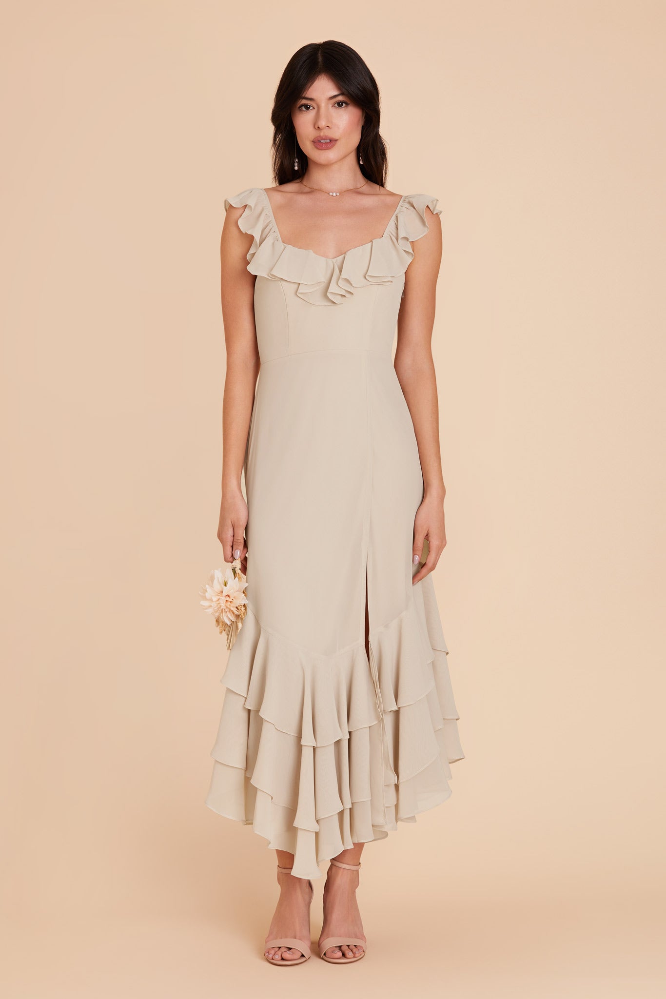 Neutral Champagne Ginny Chiffon Dress by Birdy Grey