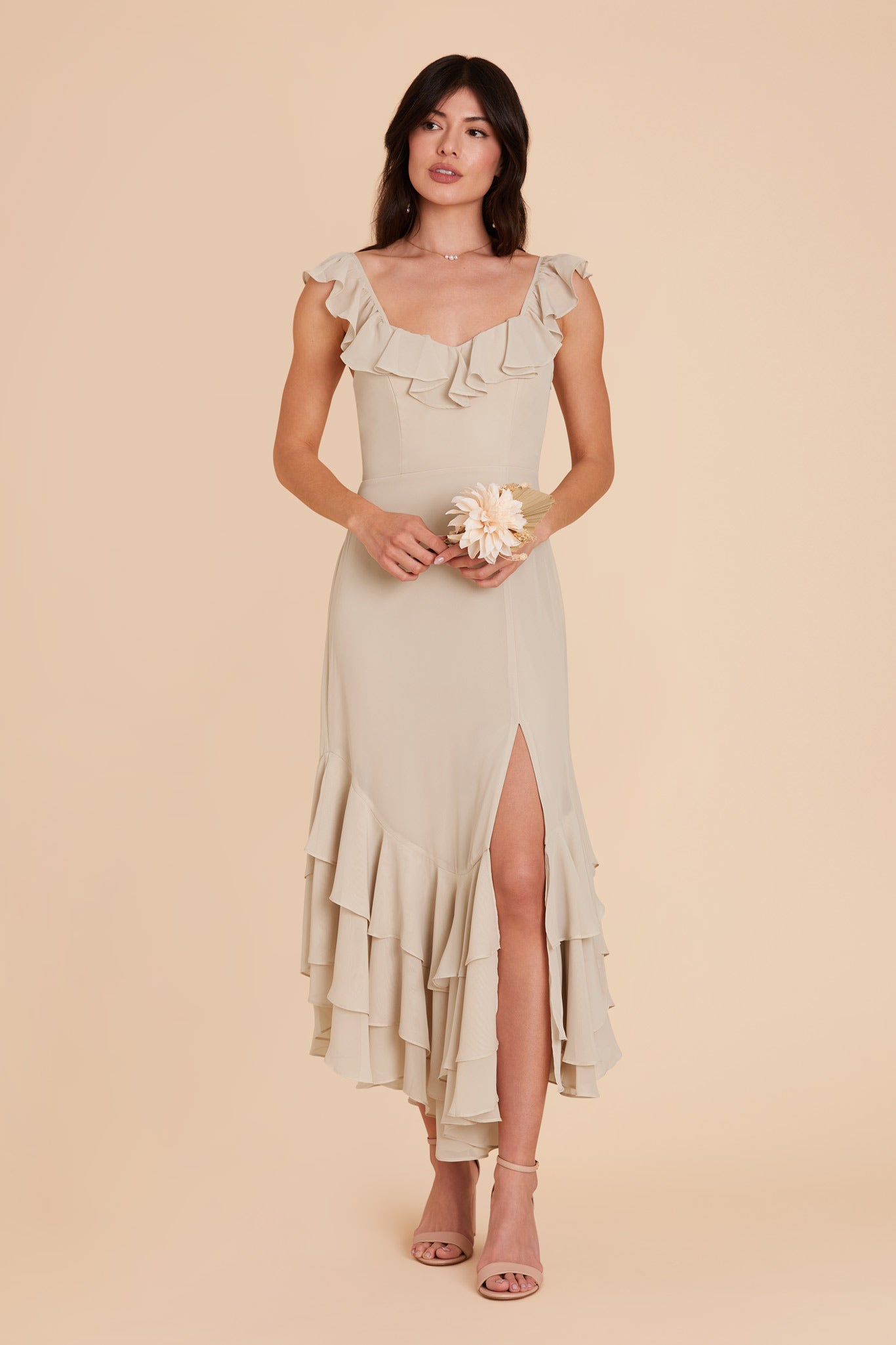 champagne sweetheart asymmetrical chiffon evening dress