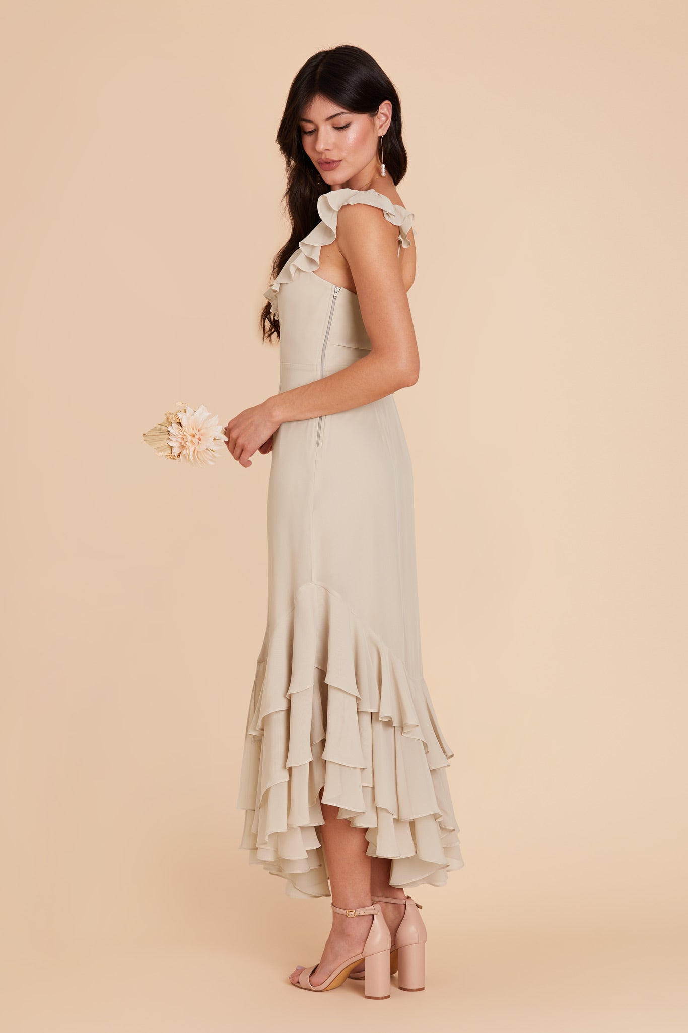 Neutral Champagne Ginny Chiffon Dress by Birdy Grey