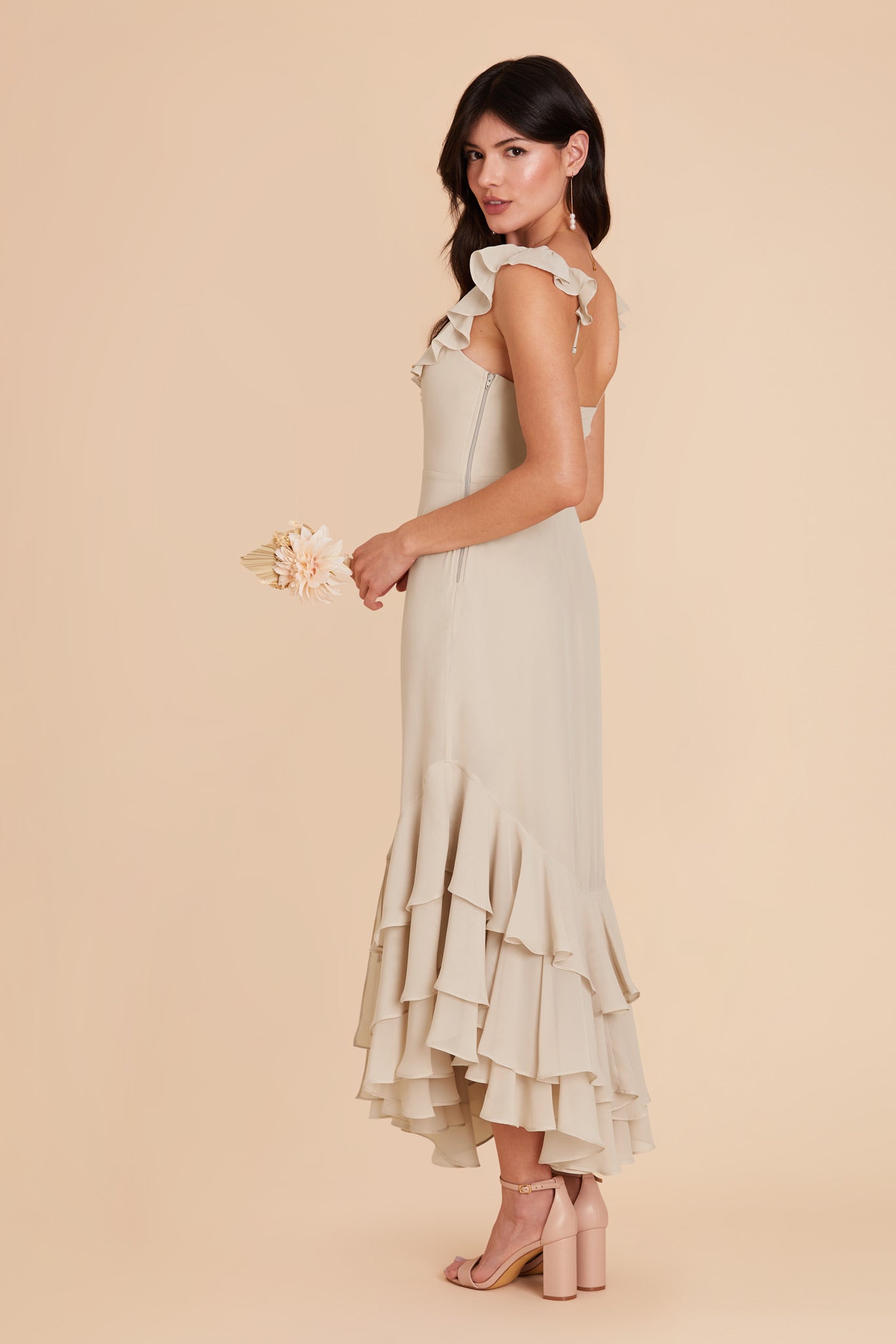 Neutral Champagne Ginny Chiffon Dress by Birdy Grey