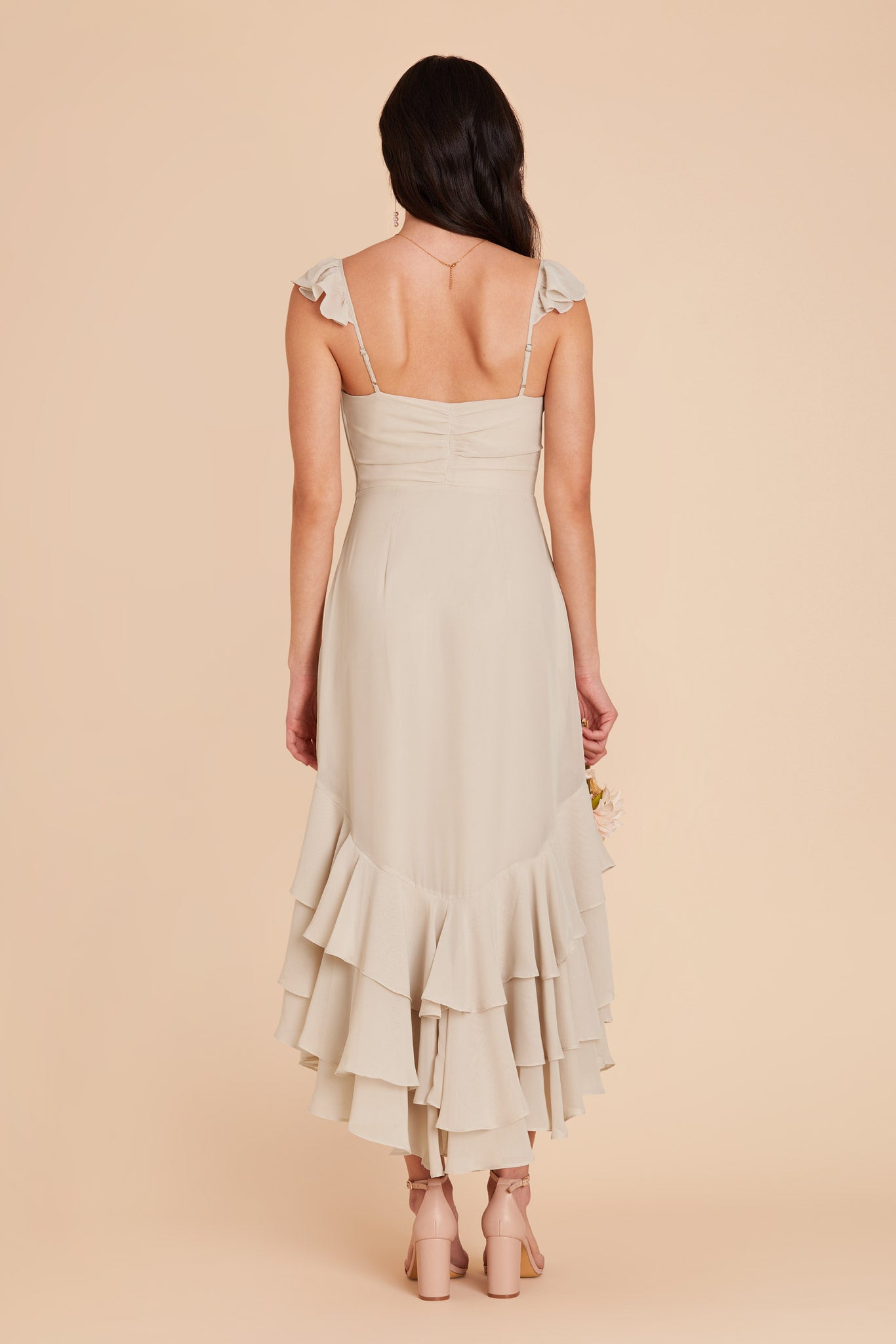 Neutral Champagne Ginny Chiffon Dress by Birdy Grey