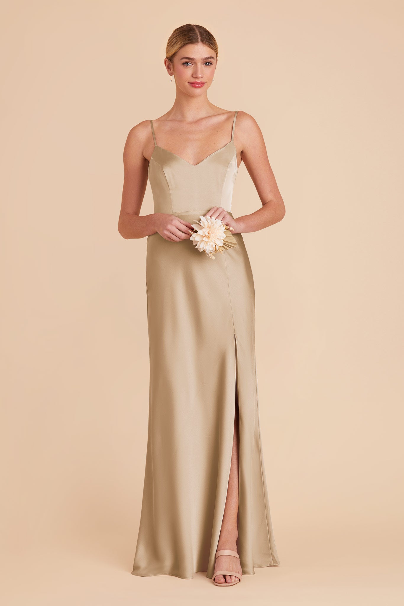 Neutral Champagne Jay Matte Satin Dress by Birdy Grey