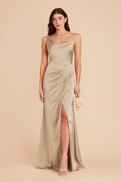 Neutral Champagne Jennifer Matte Satin Dress by Birdy Grey