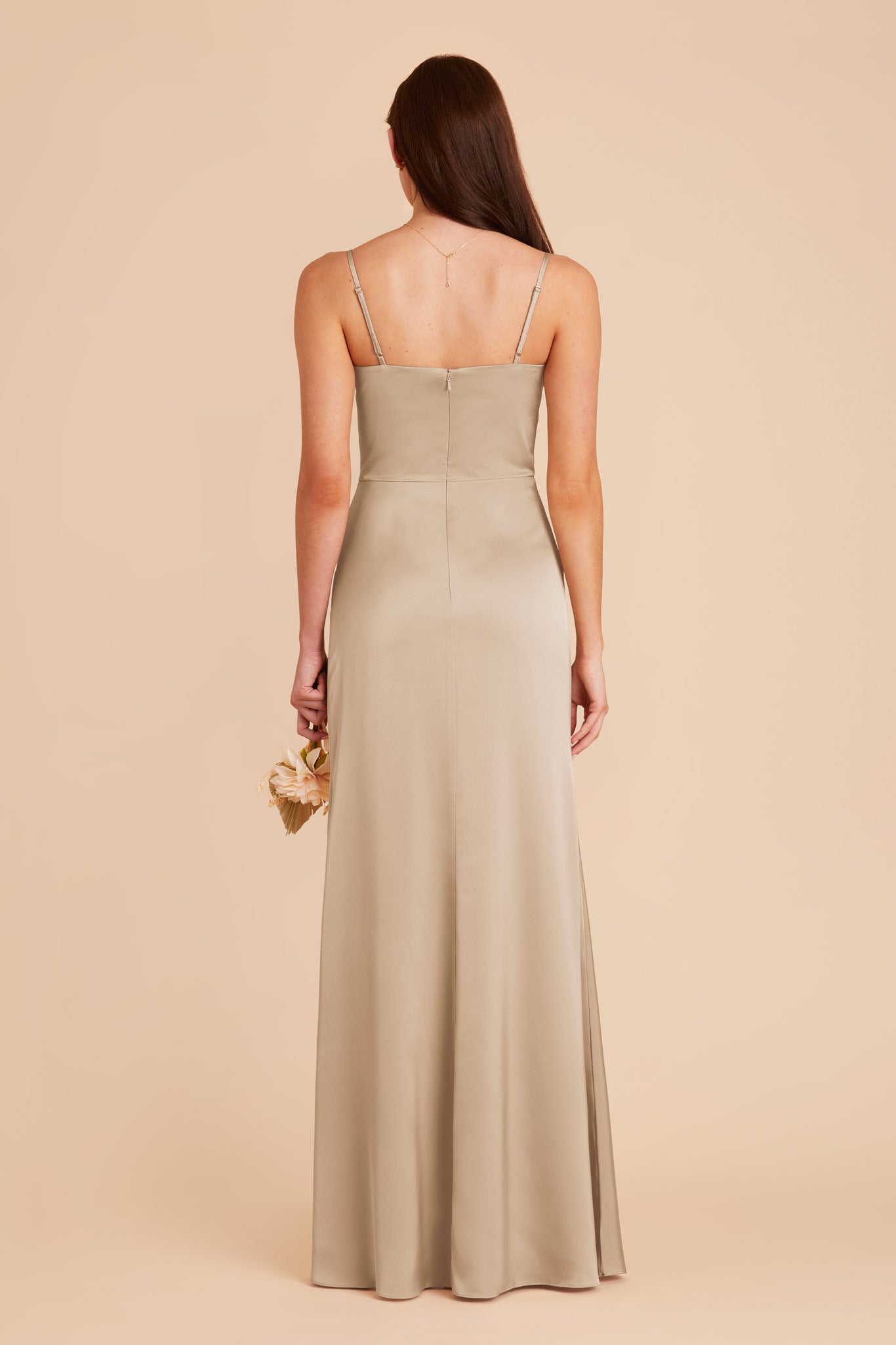 Neutral Champagne Jennifer Matte Satin Dress by Birdy Grey