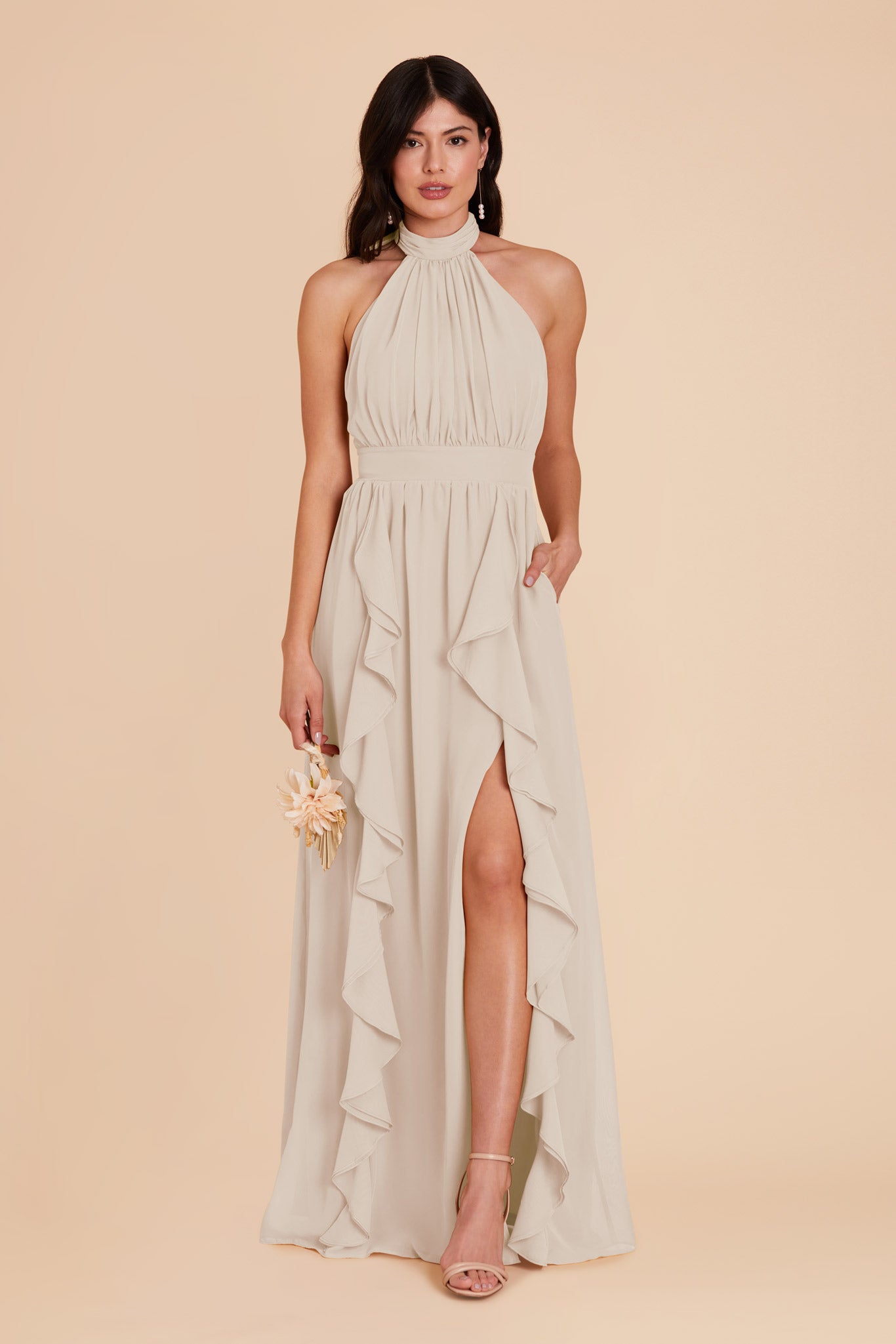 Neutral Champagne Joyce Chiffon Dress by Birdy Grey