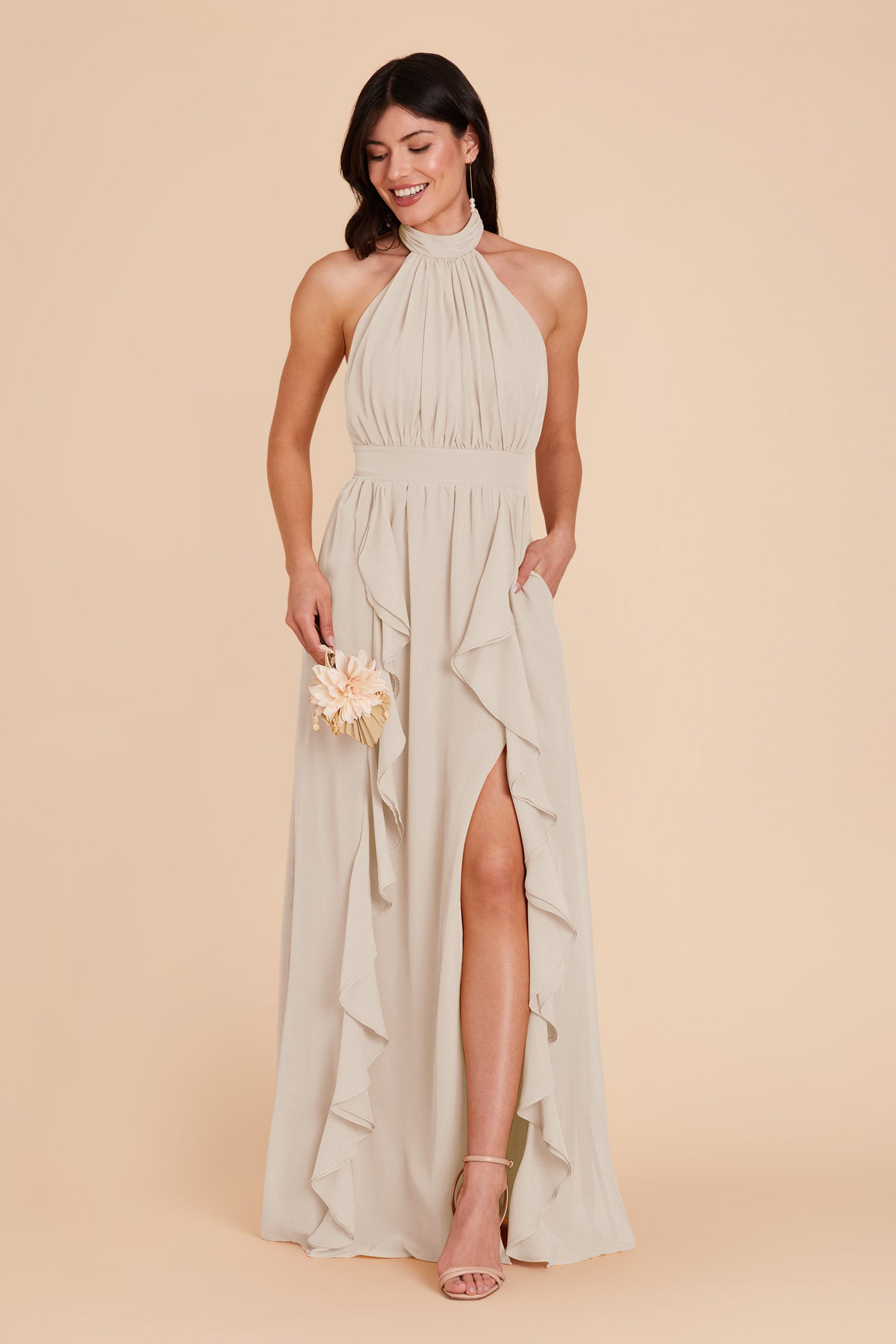 Neutral Champagne Joyce Chiffon Dress by Birdy Grey