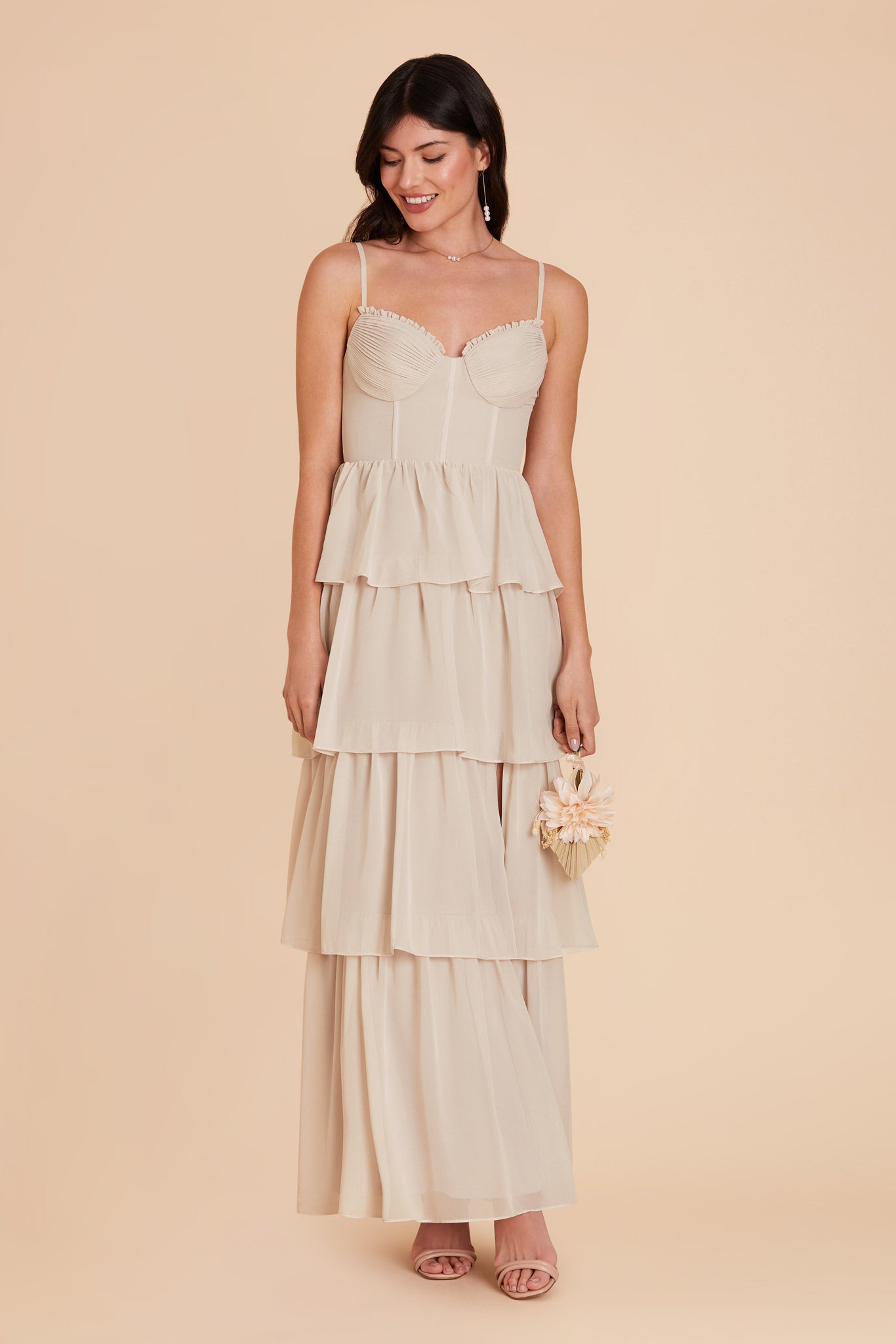 Neutral Champagne Lola Chiffon Dress by Birdy Grey