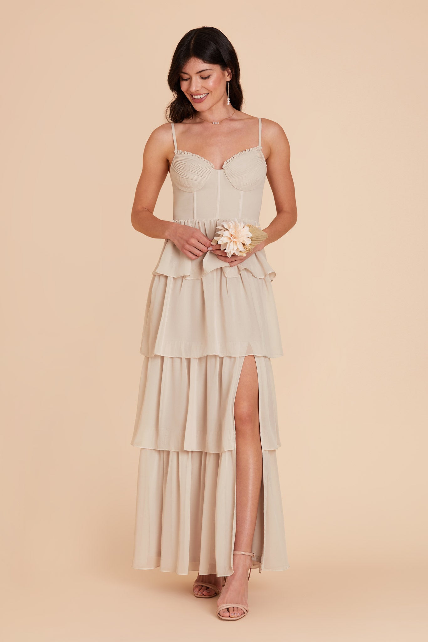 Neutral Champagne Lola Chiffon Dress by Birdy Grey