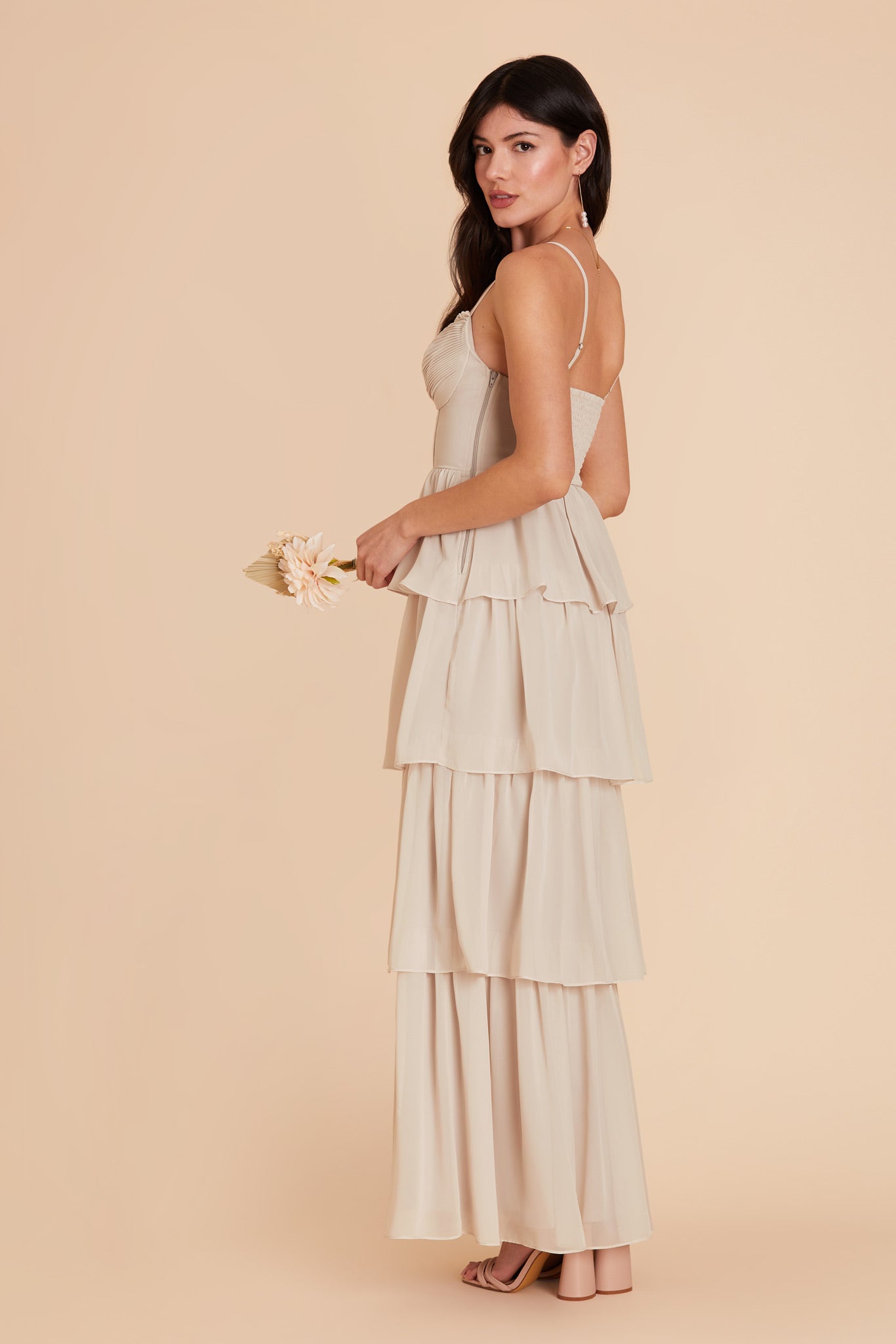 Neutral Champagne Lola Chiffon Dress by Birdy Grey