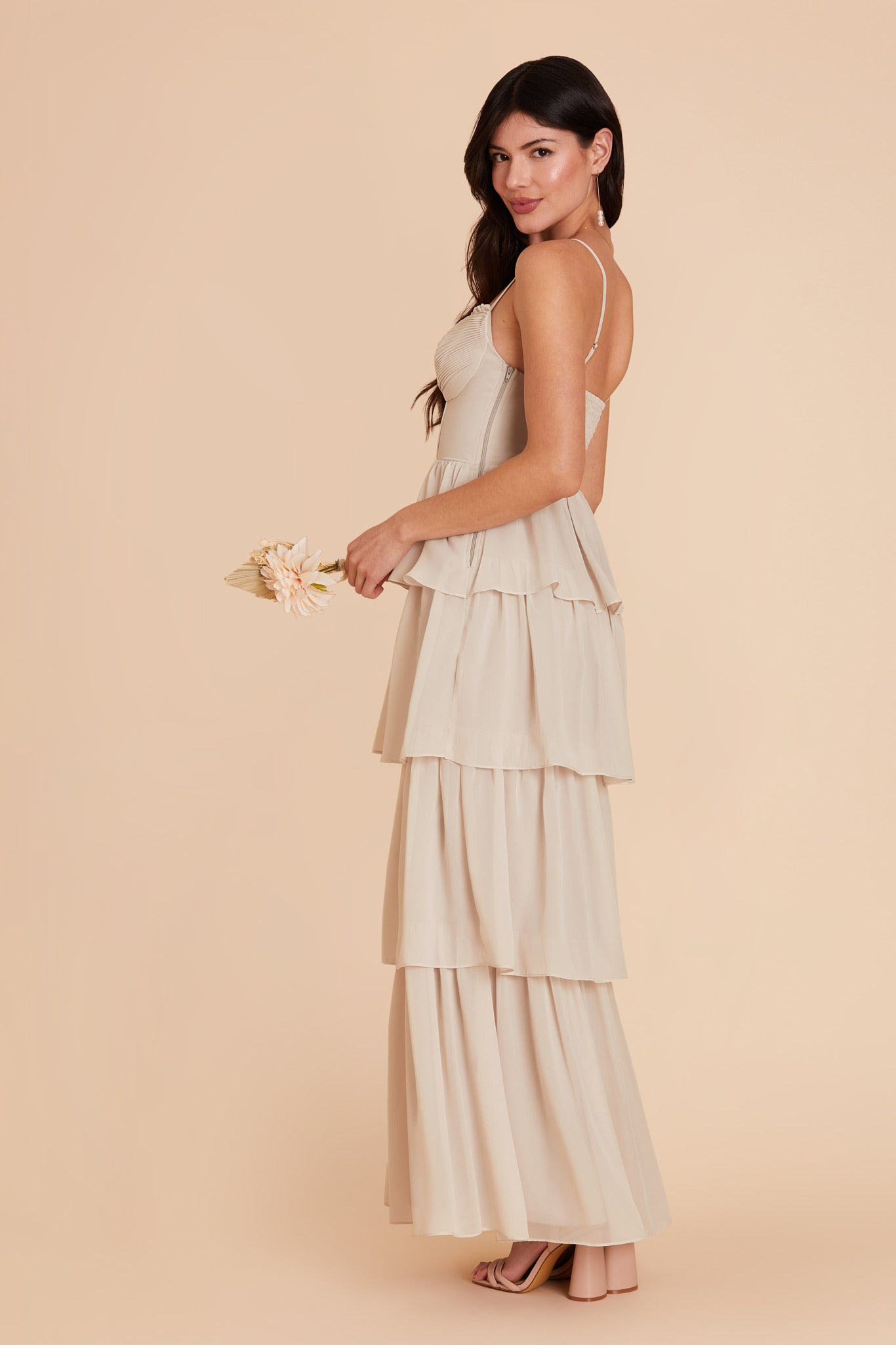 Neutral Champagne Lola Chiffon Dress by Birdy Grey