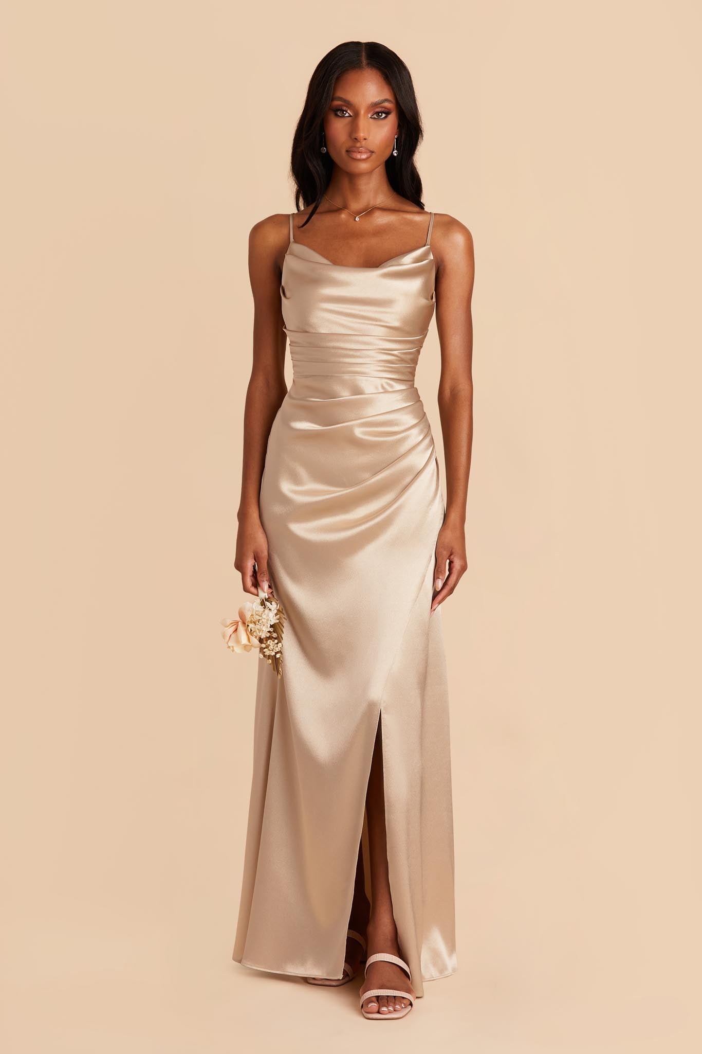 Lydia Neutral Champagne Cowl Neck Satin Bridesmaid Dress | Page | Birdy Grey