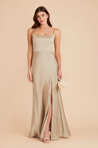 Neutral Champagne Mai Matte Satin Dress by Birdy Grey