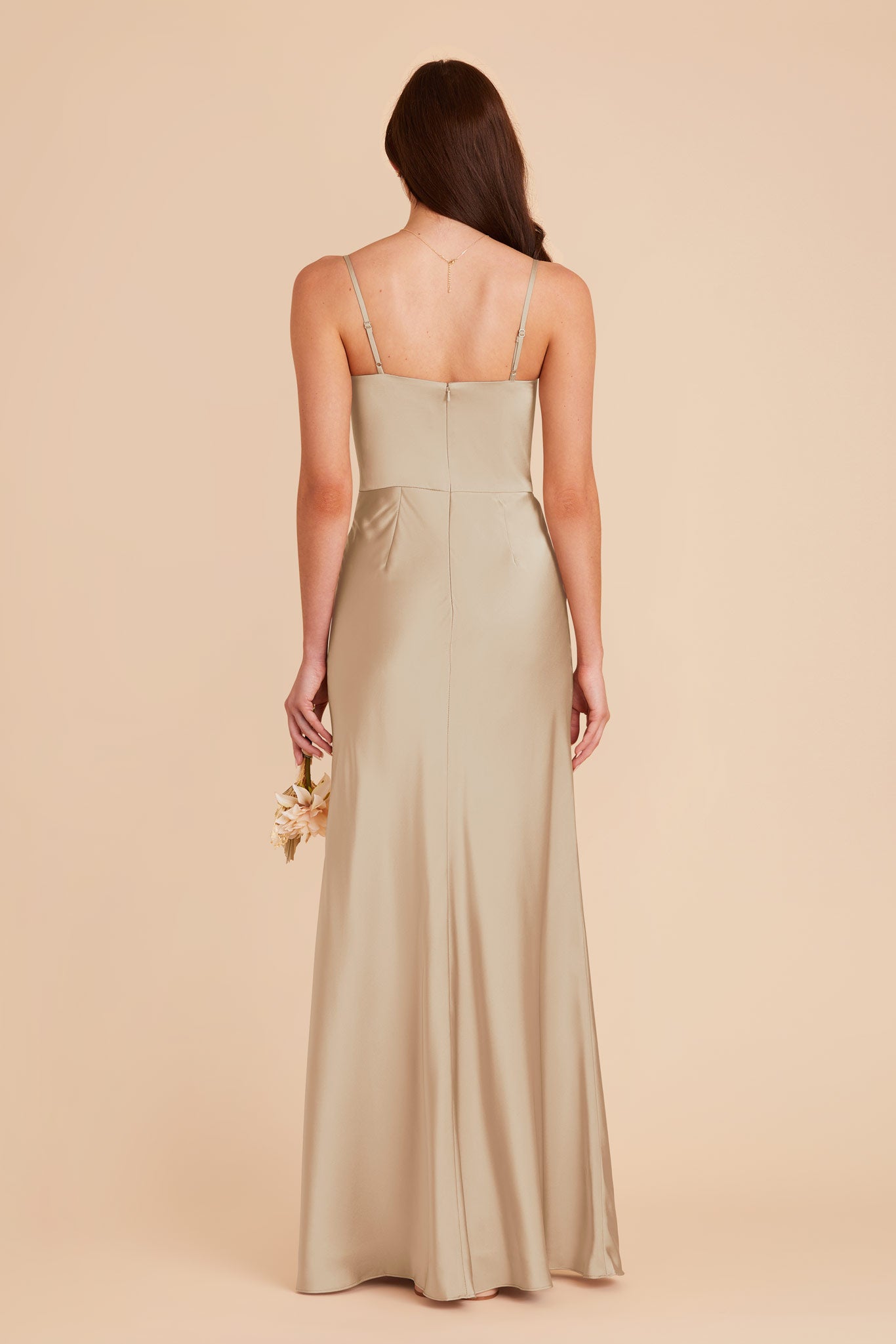 Neutral Champagne Mai Matte Satin Dress by Birdy Grey