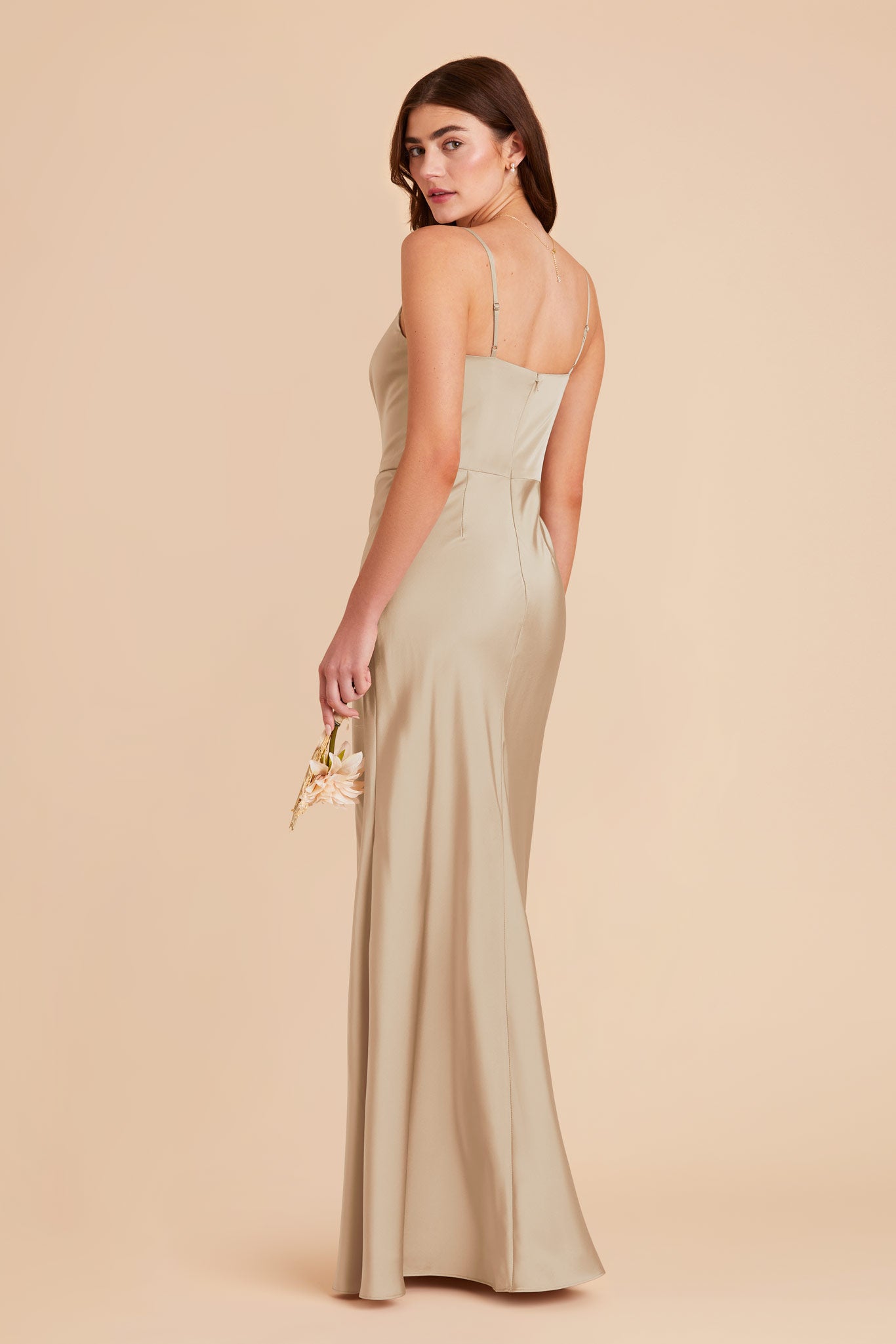 Neutral Champagne Mai Matte Satin Dress by Birdy Grey