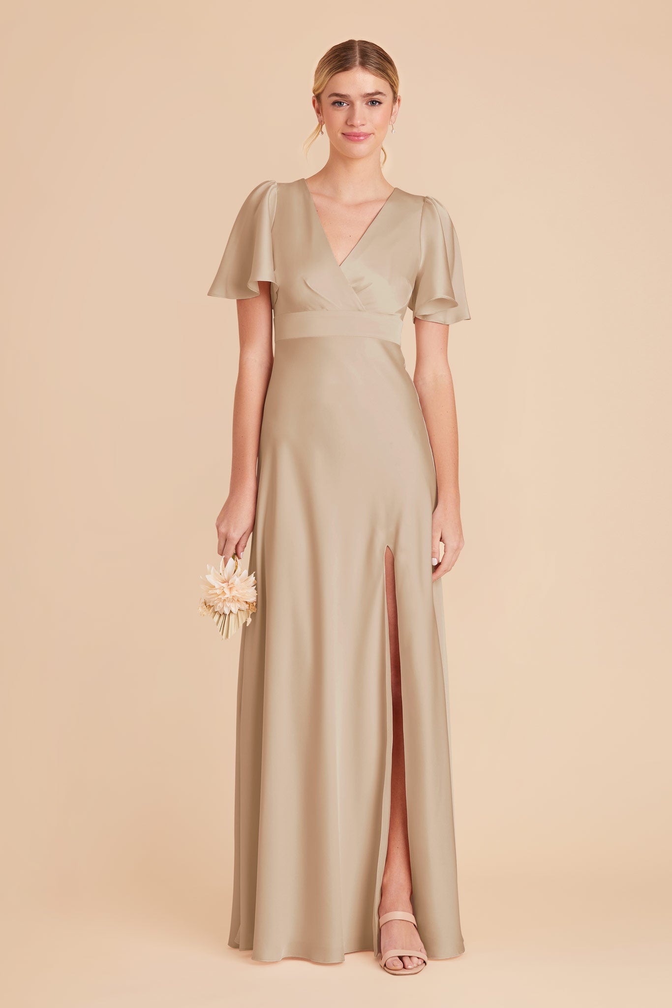 Neutral Champagne Marni Matte Satin Dress by Birdy Grey