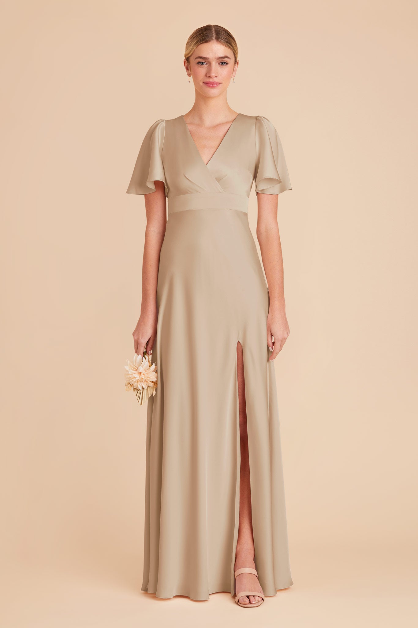 Neutral Champagne Marni Matte Satin Dress by Birdy Grey