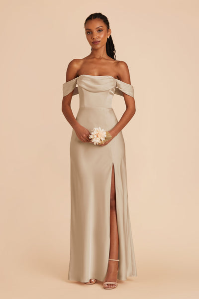 Neutral Champagne Mia Matte Satin Dress by Birdy Grey