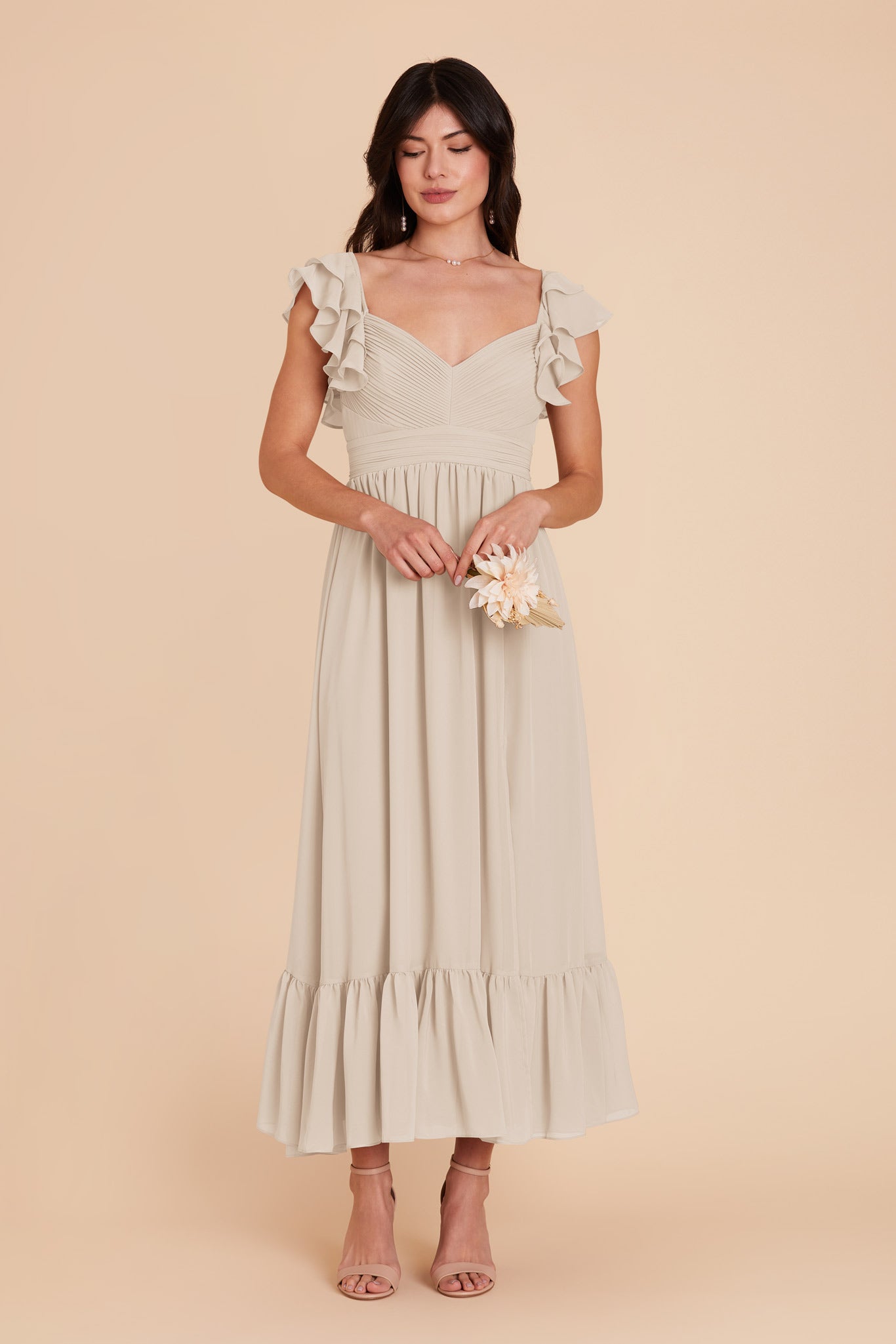 Neutral Champagne michelle Chiffon Dress by Birdy Grey